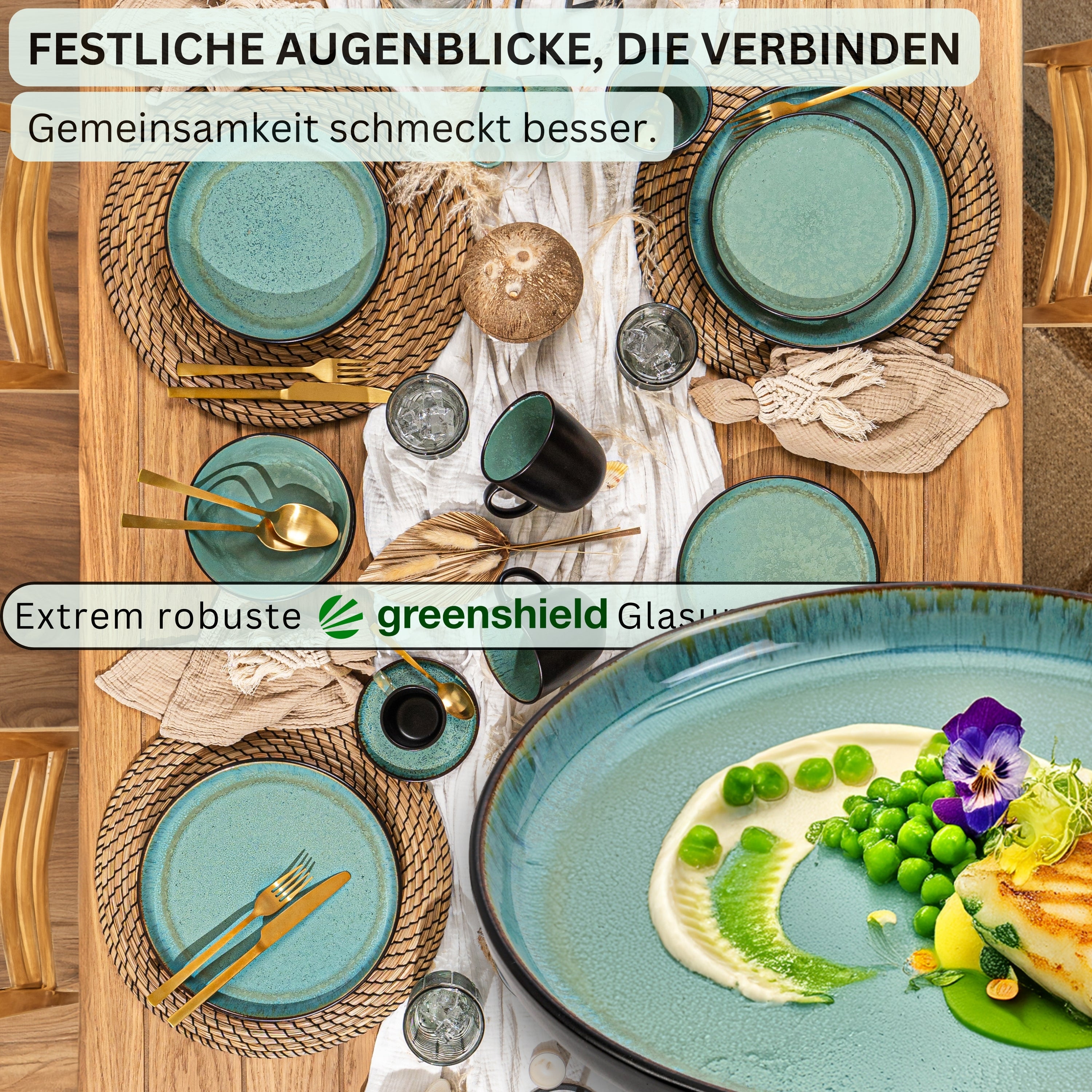 SÄNGER Steingut Geschirrset Fiji, Kombiservice 30 teilig für 6 Personen