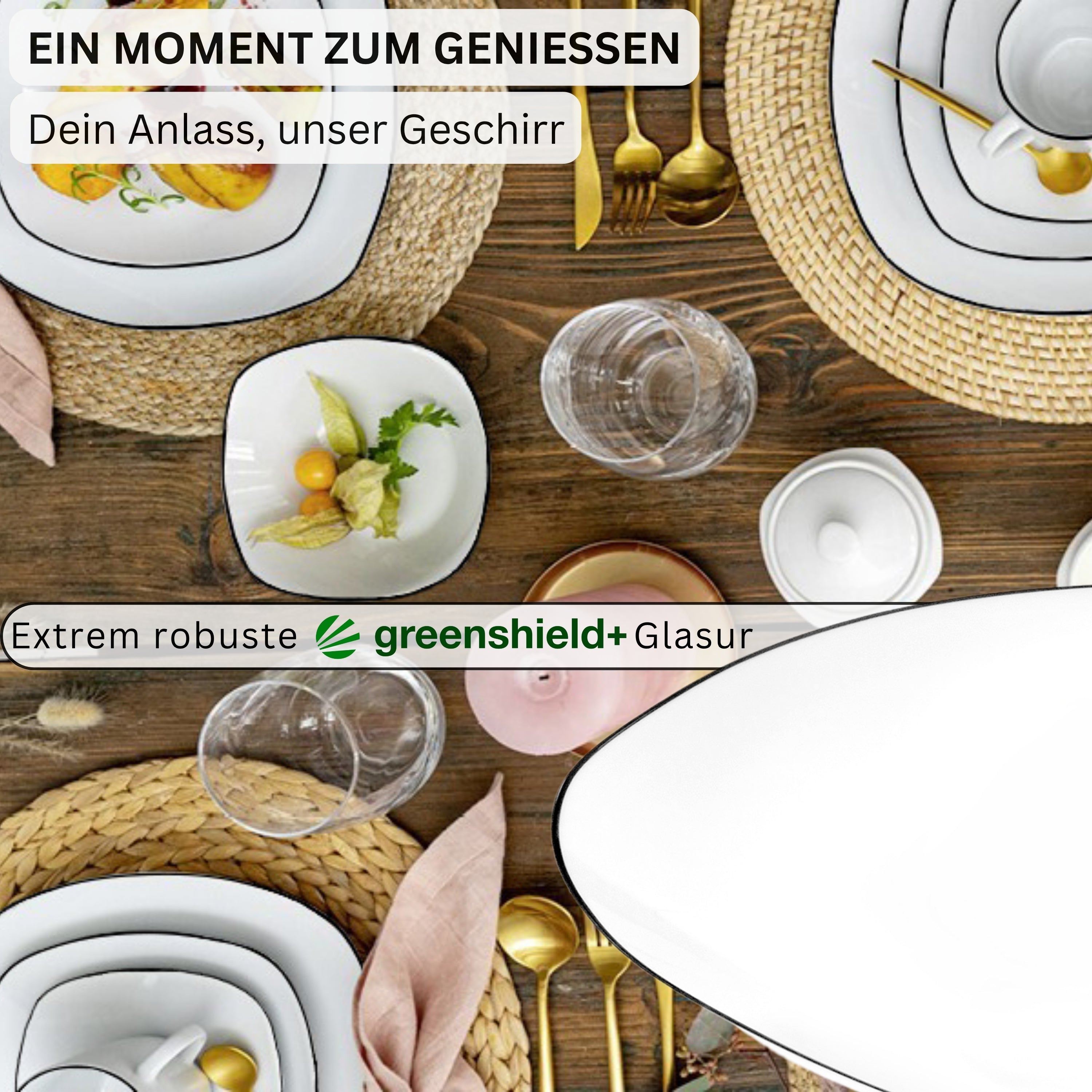 SÄNGER Porzellan Geschirrset Bilgola Black Rim 18 teilig für 6 Personen