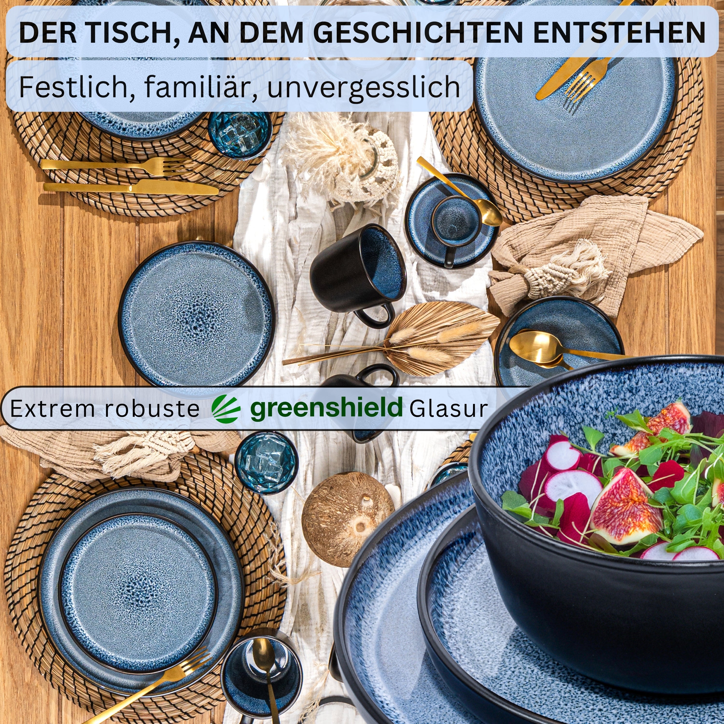 SÄNGER Steingut Geschirrset Aruba, Tafelservice 36 teilig für 12 Personen