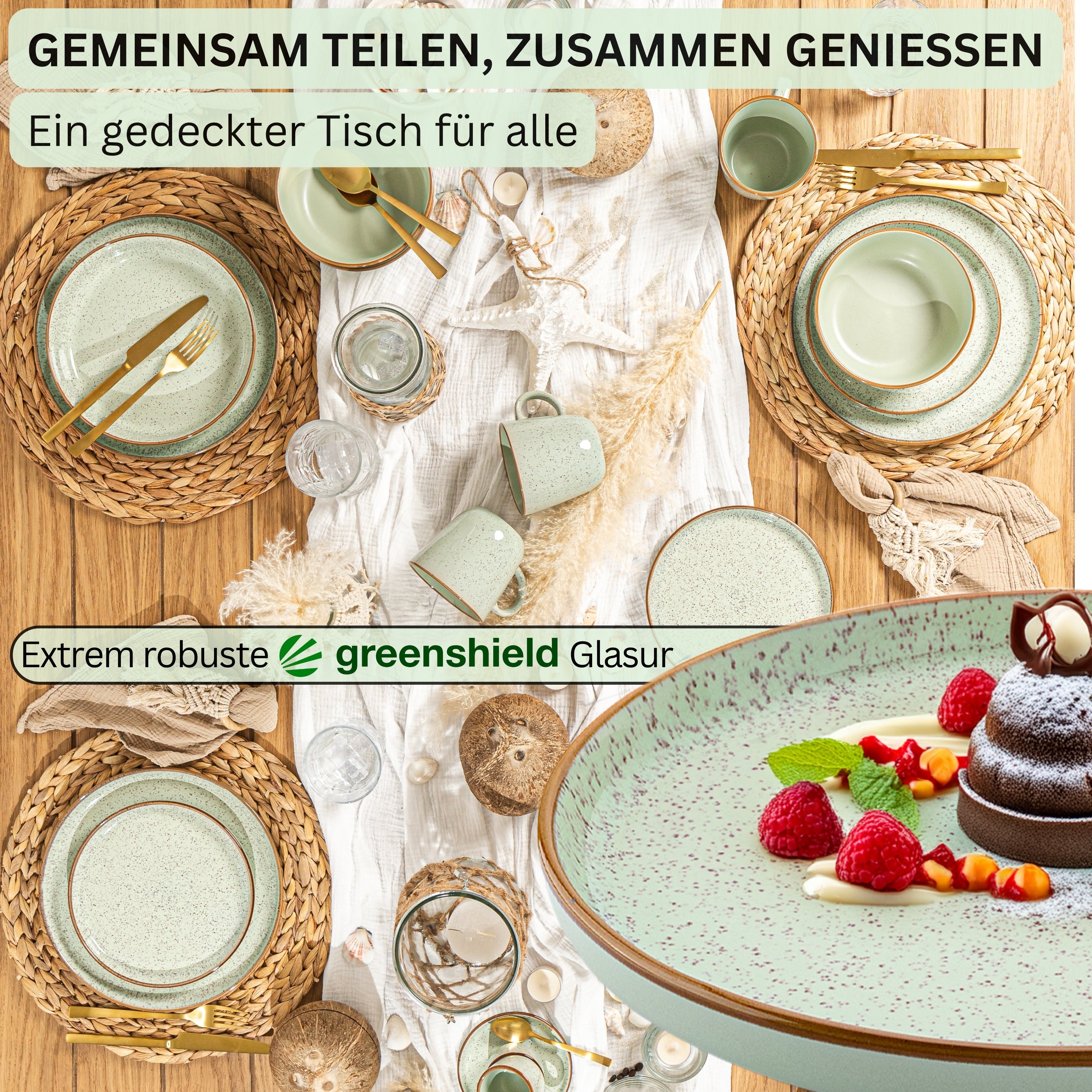 SÄNGER Dessert Plate Set Rio Mint - 6 Piece Stoneware