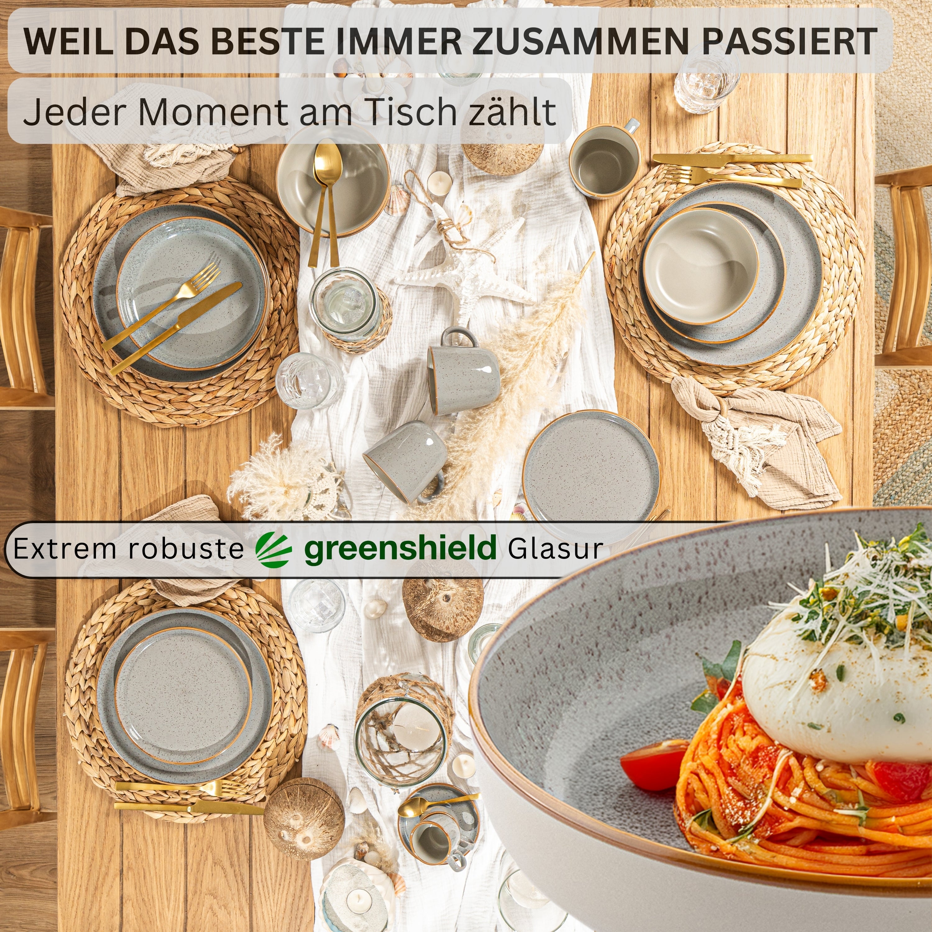SÄNGER Pasta Bowls Set Rio Pearl Grey - 6-piece Stoneware