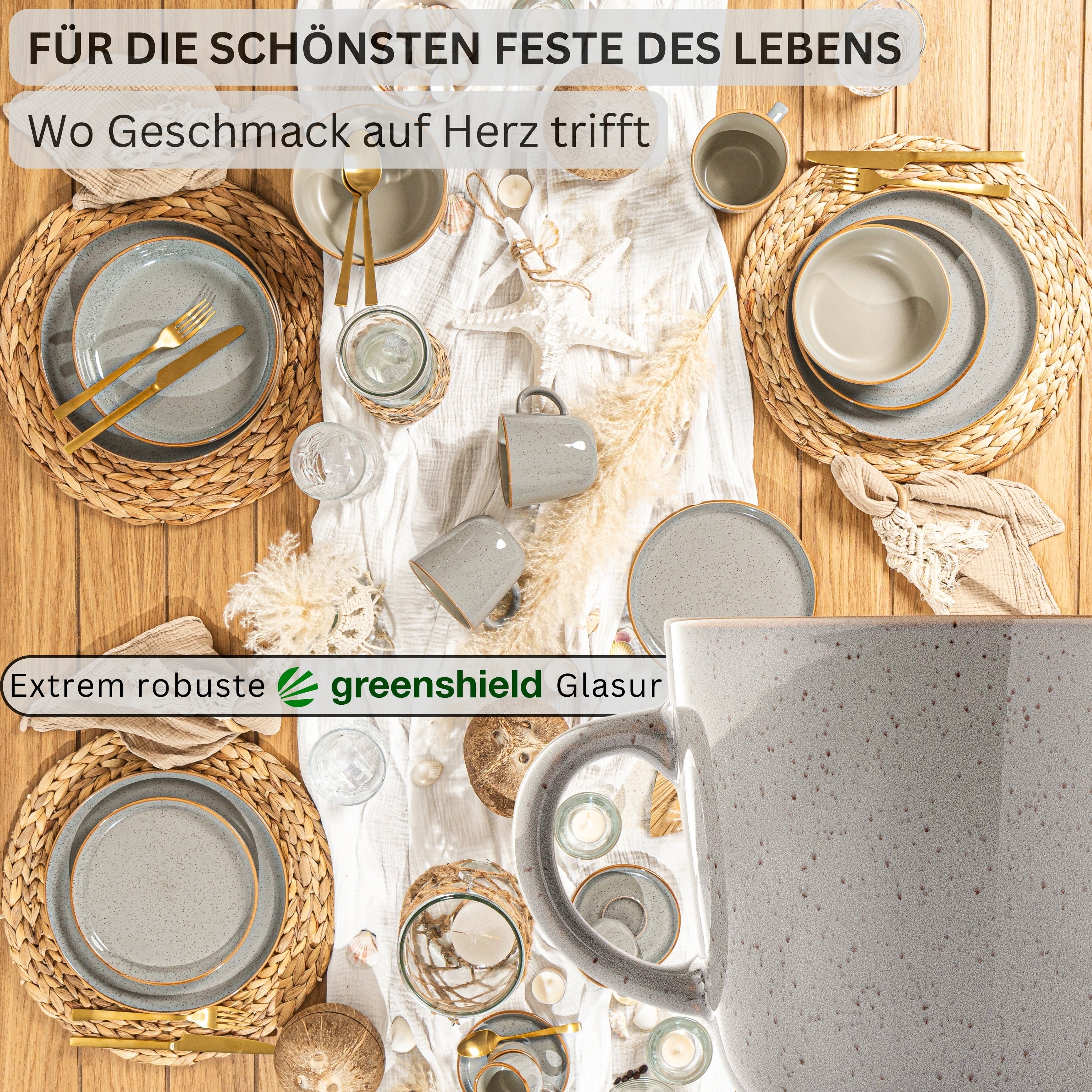SÄNGER Kaffeebecher Set Rio Perlgrau - 6 teilig aus Steingut