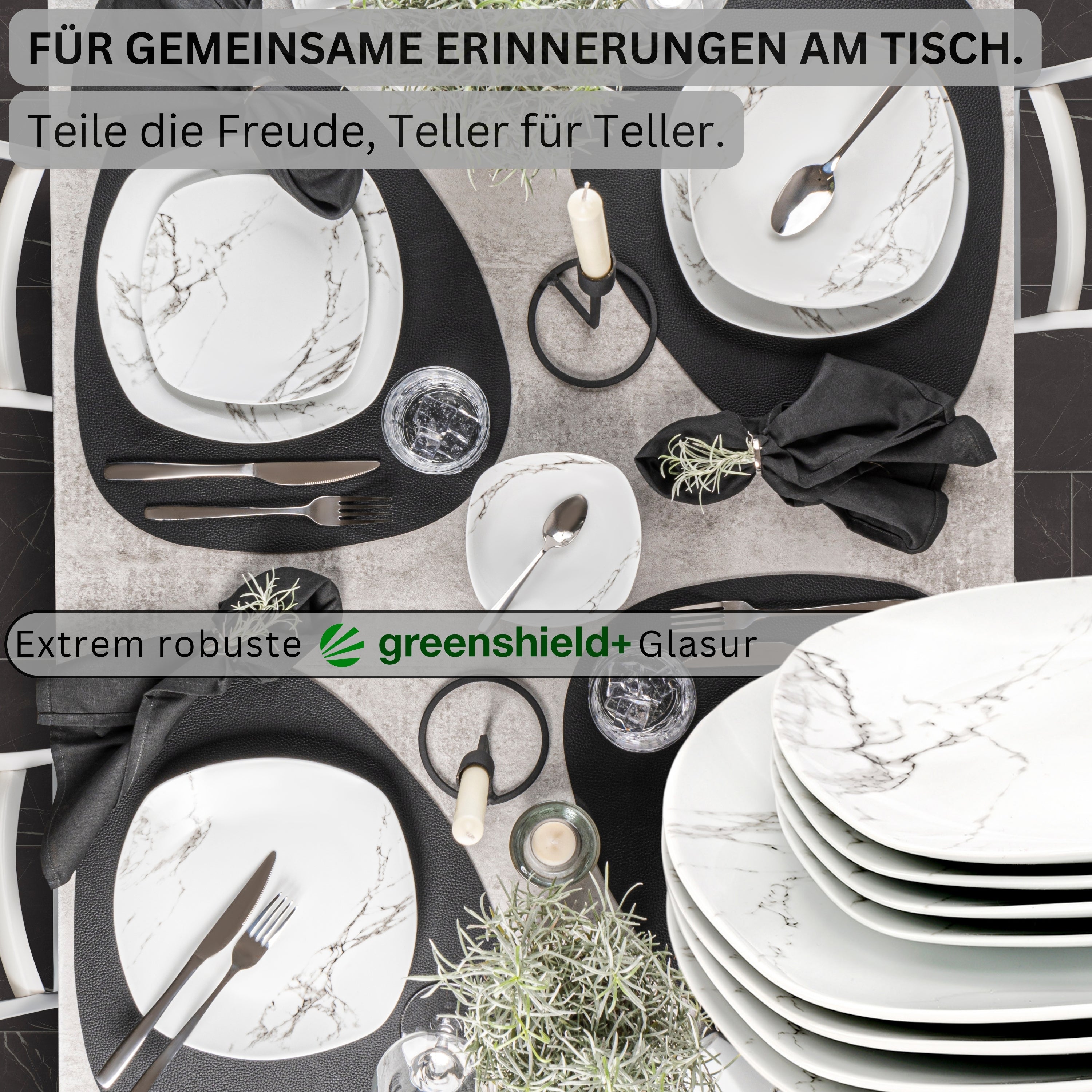 SÄNGER Porzellan Geschirrset Bilgola Marmor, Tafelservice 24 teilig für 6 Personen