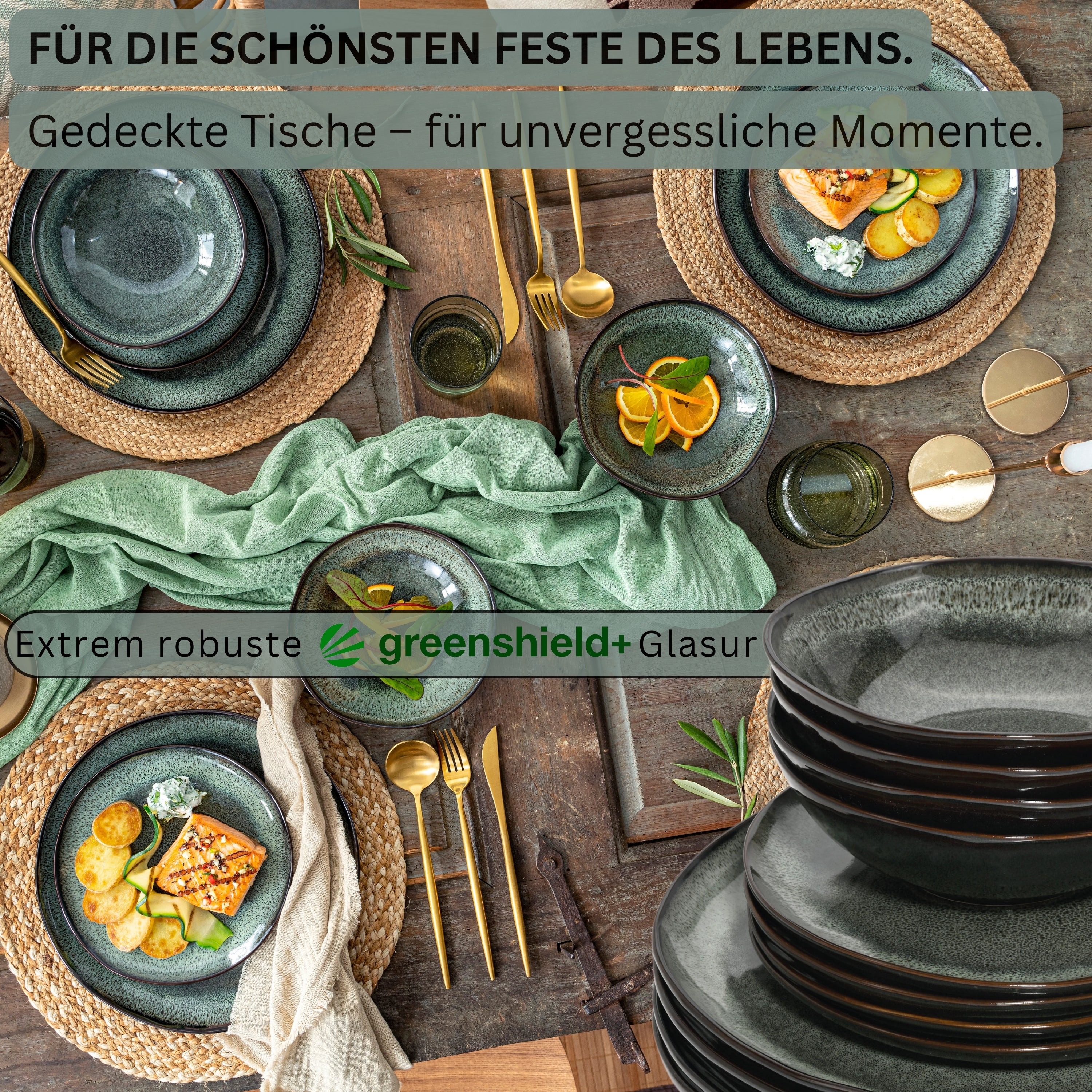 SÄNGER Steingut Geschirrset Kopenhagen, Tafelservice 24 teilig für 8 Personen