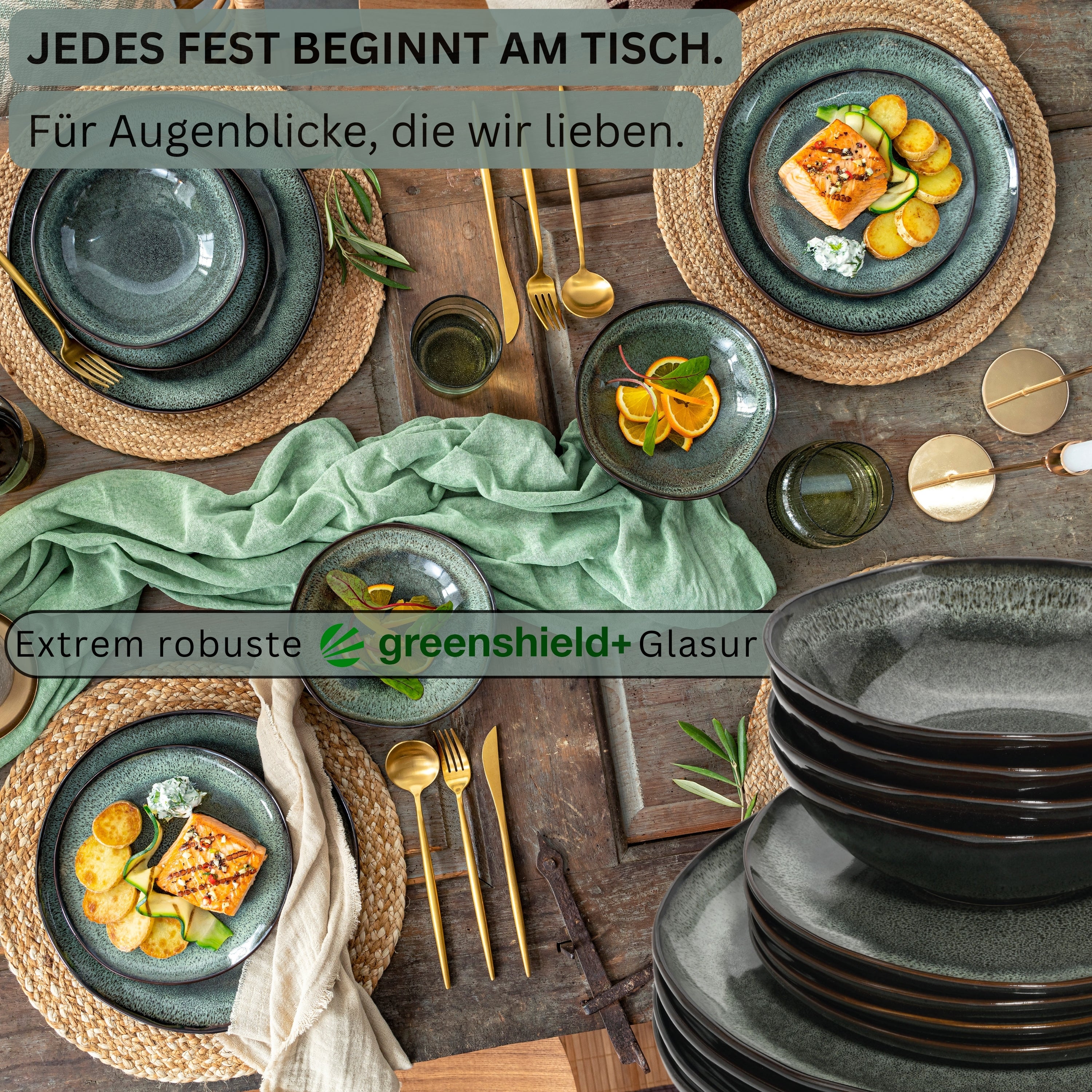 SÄNGER Steingut Geschirrset Kopenhagen, Tafelservice 36 teilig für 12 Personen