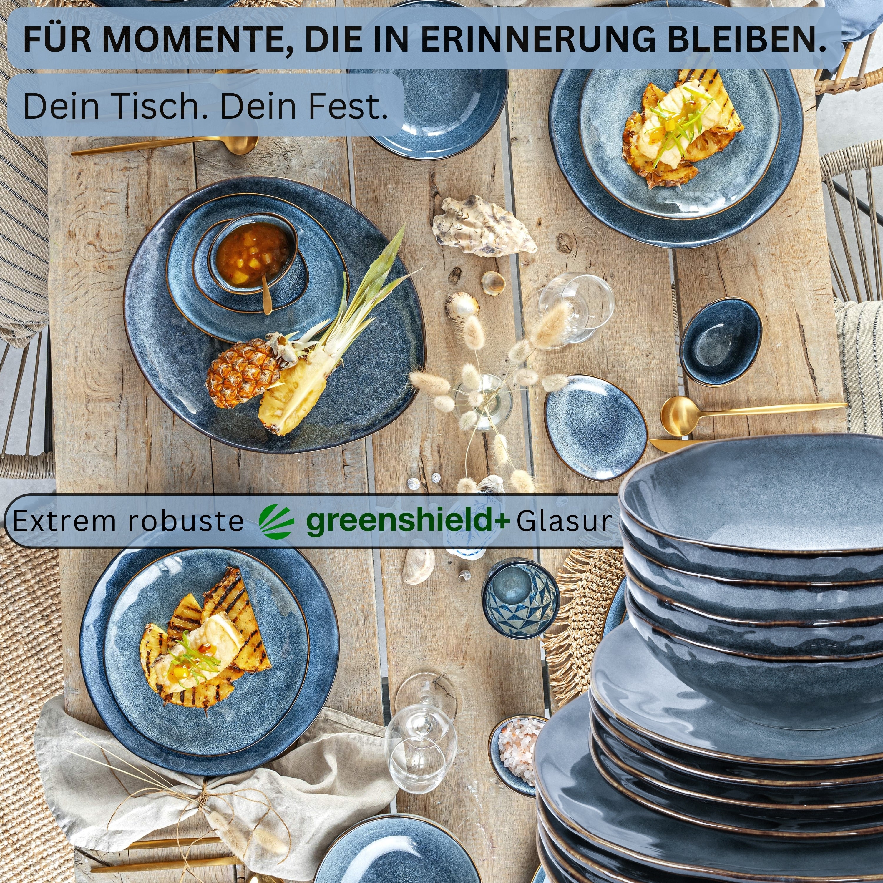 SÄNGER Steingut Geschirrset Darwin, Tafelservice 24 teilig für 8 Personen