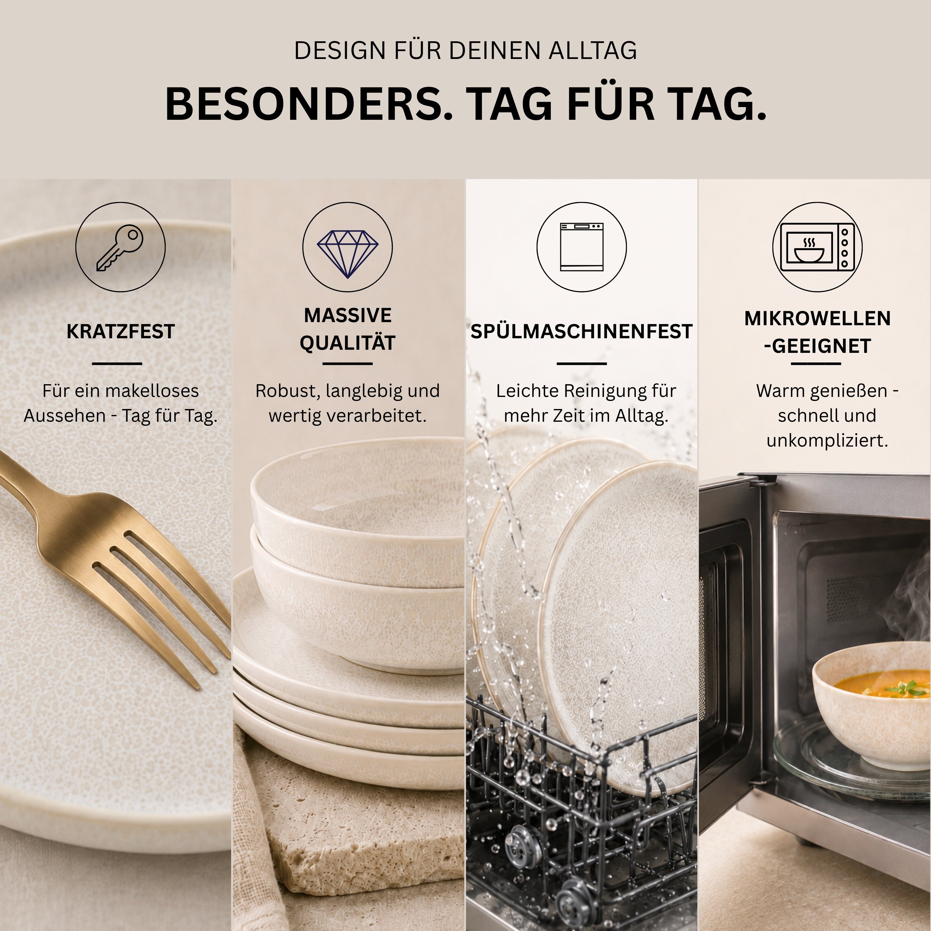 SÄNGER Steingut Geschirrset Korfu, Tafelservice 24 teilig für 8 Personen