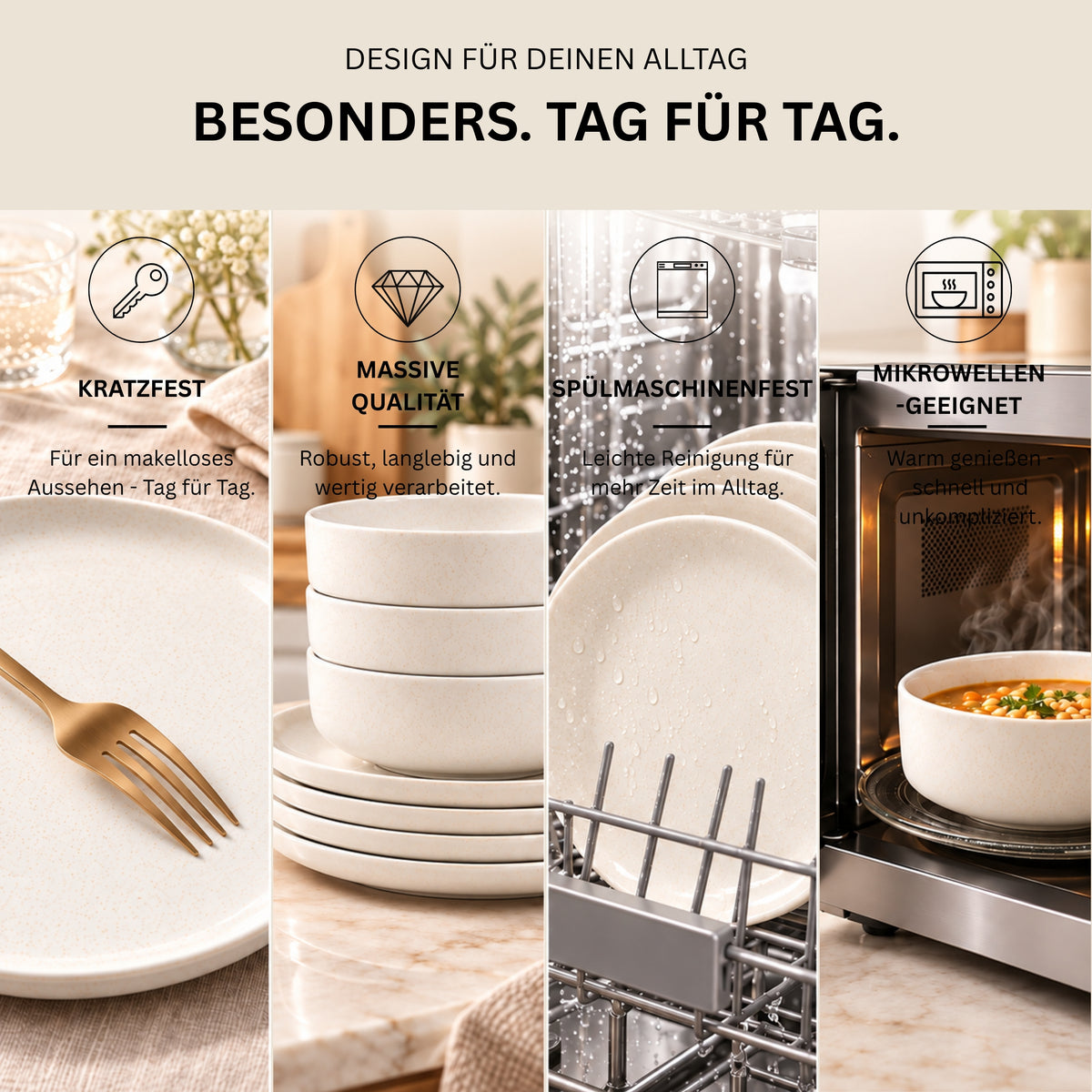 SÄNGER Steingut Geschirrset Salina, Kombiservice 30 teilig für 6 Personen