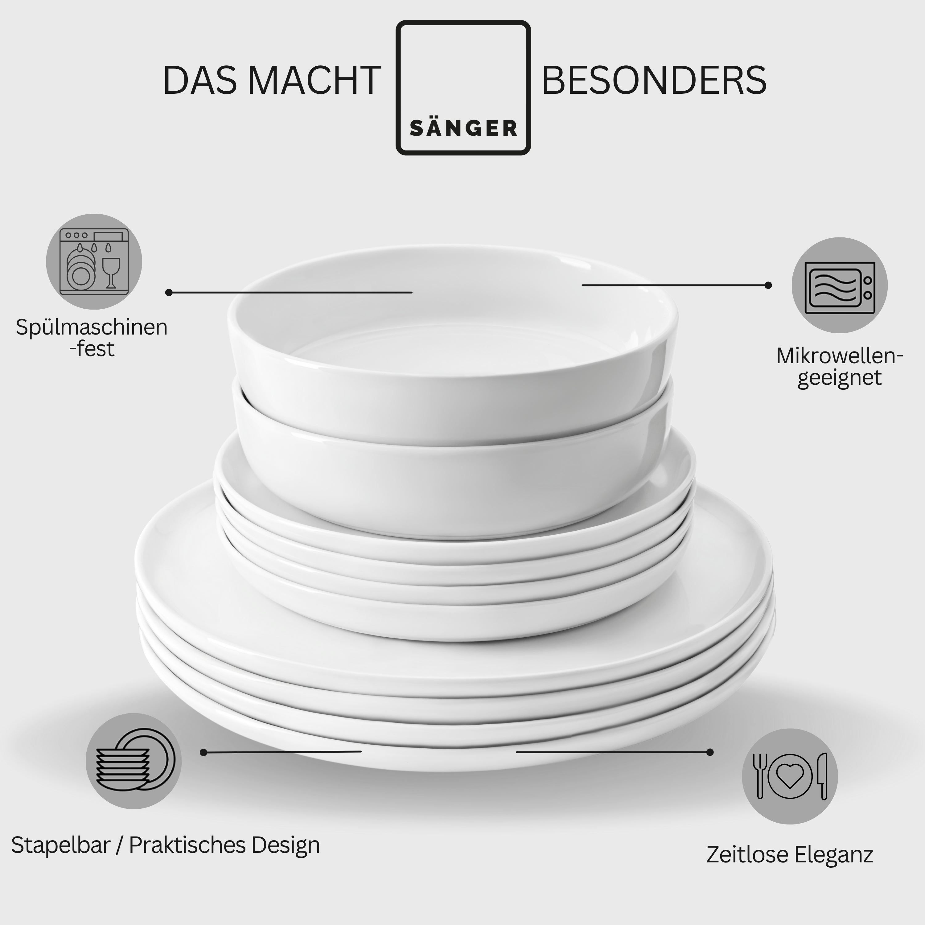 SÄNGER Porzellan Geschirrset Marlo 18-teilig für 6 Personen