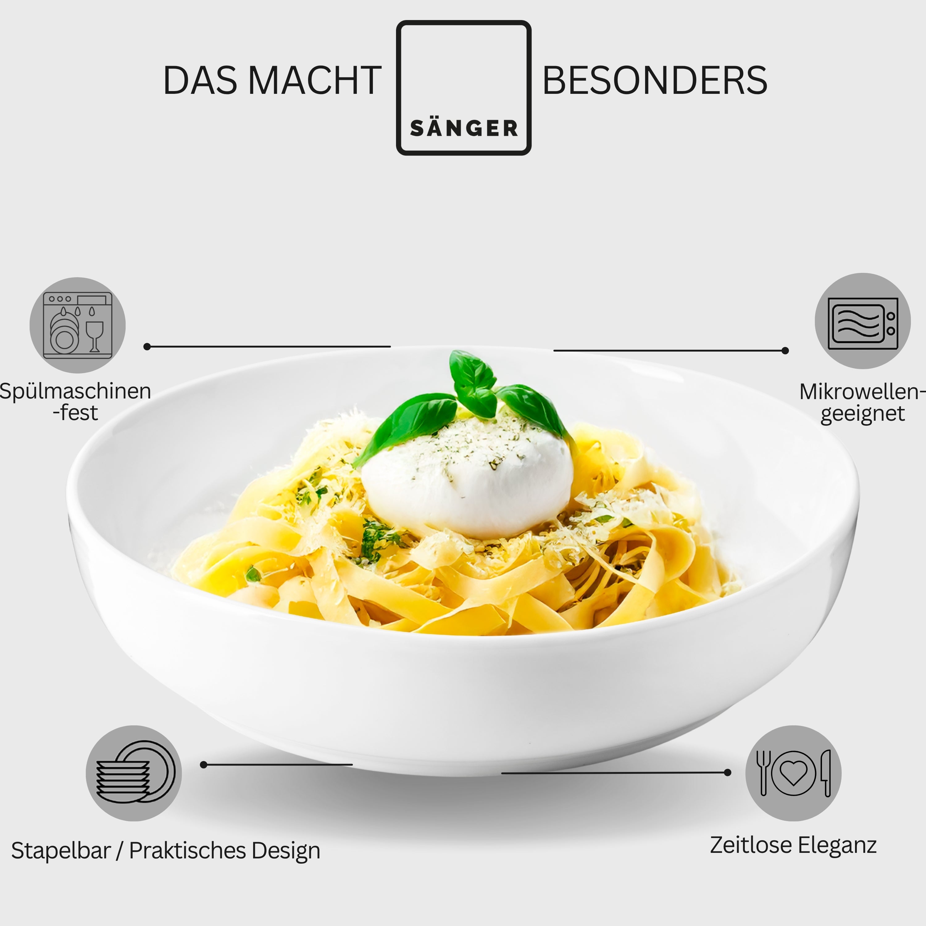 SÄNGER Porcelain Pasta Bowls Marlo 6-piece for 6 people