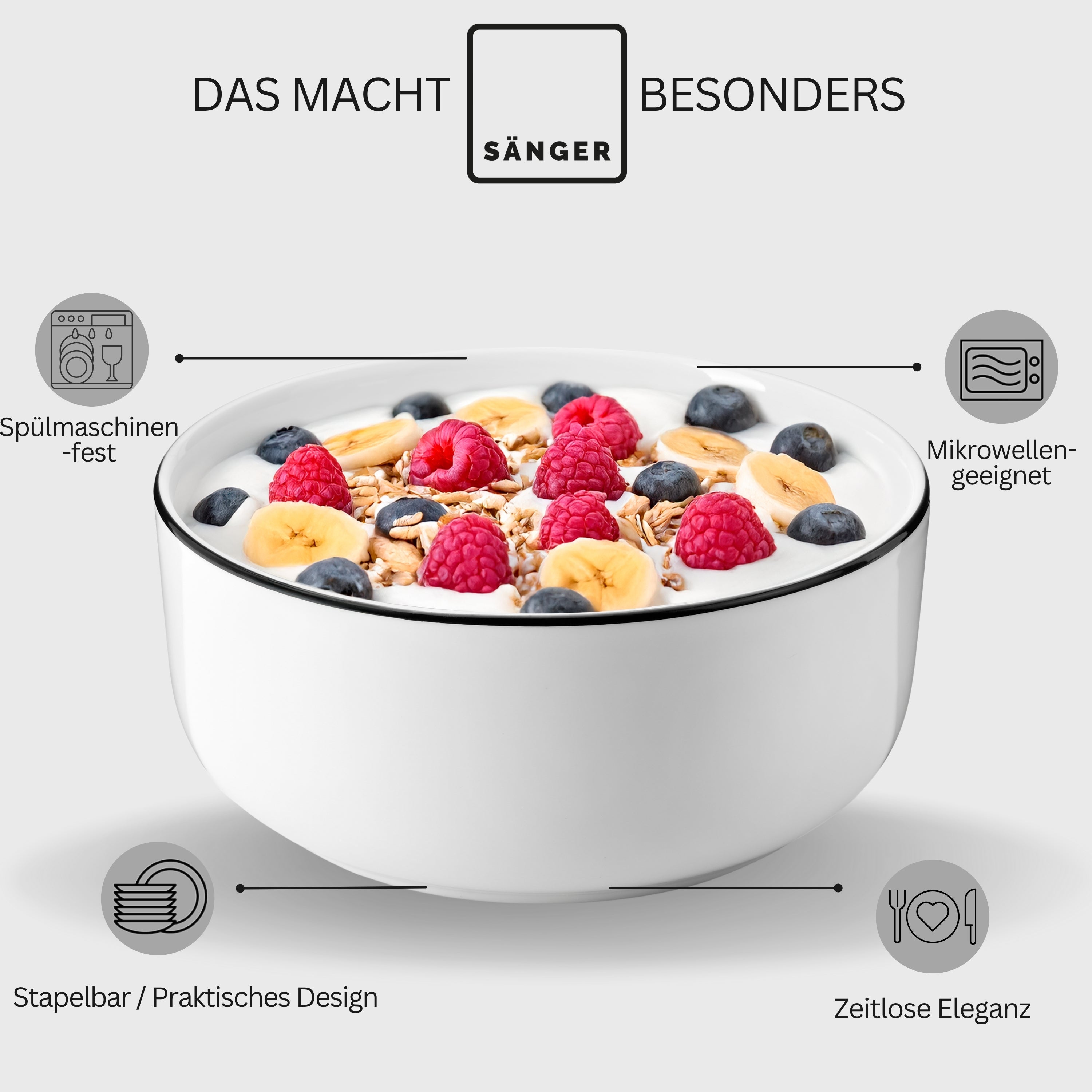 SÄNGER Porzellan Geschirrset Marlo Black Rim 30-teilig für 6 Personen