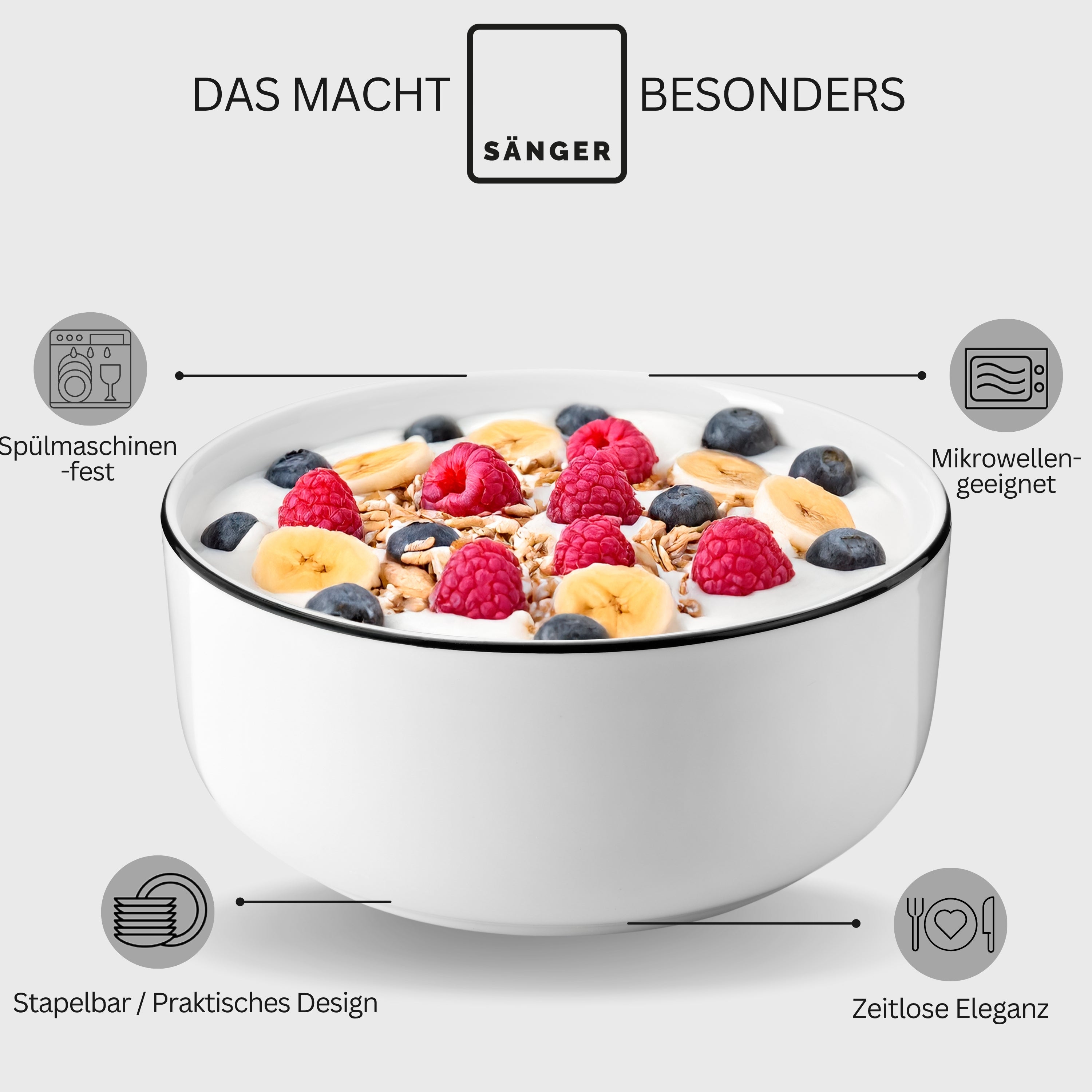 SÄNGER Porzellan Müslischalen Marlo Black Rim 6-teilig