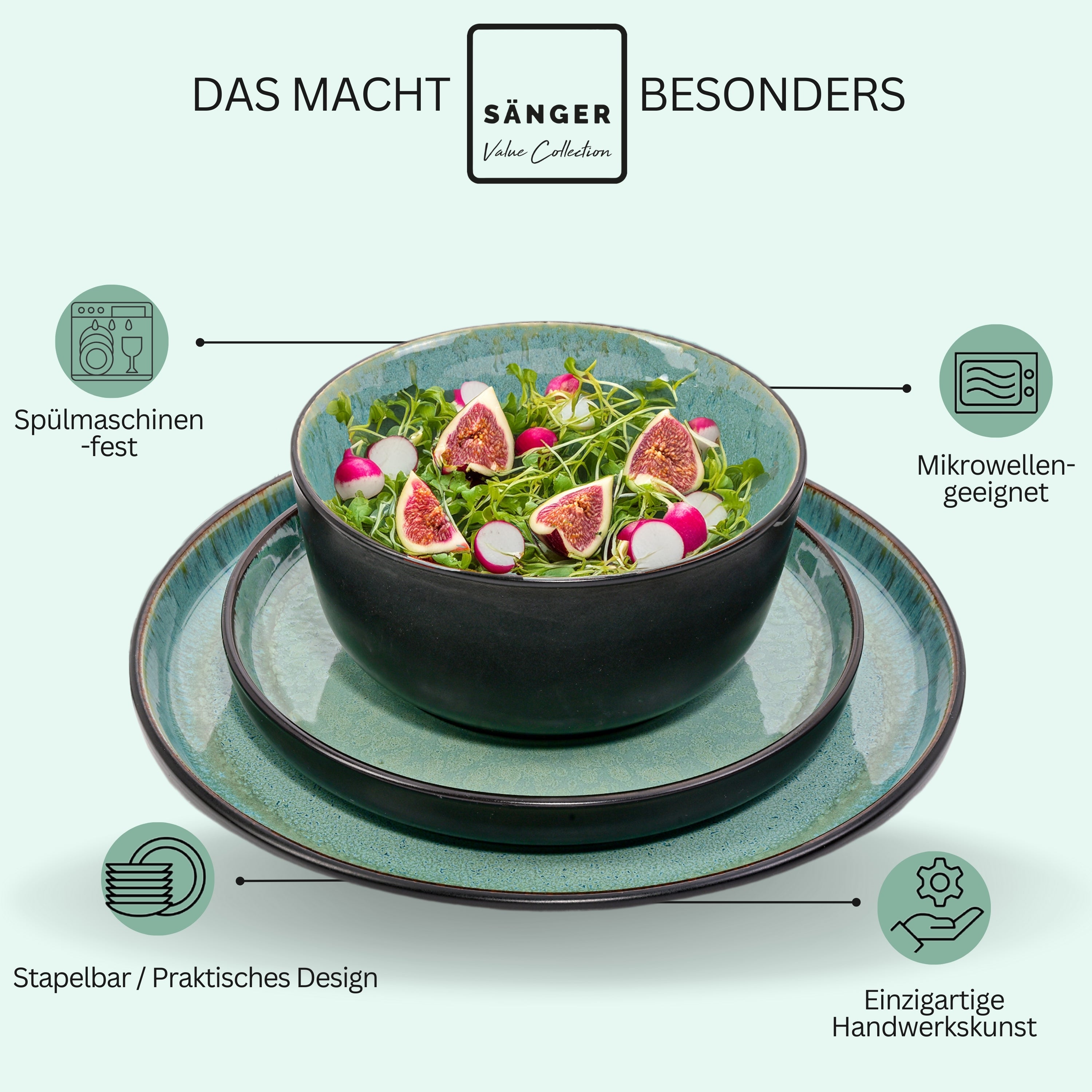 SÄNGER Stoneware Dinnerware Set Fiji, Dinner Set 24 Pieces for 6 People