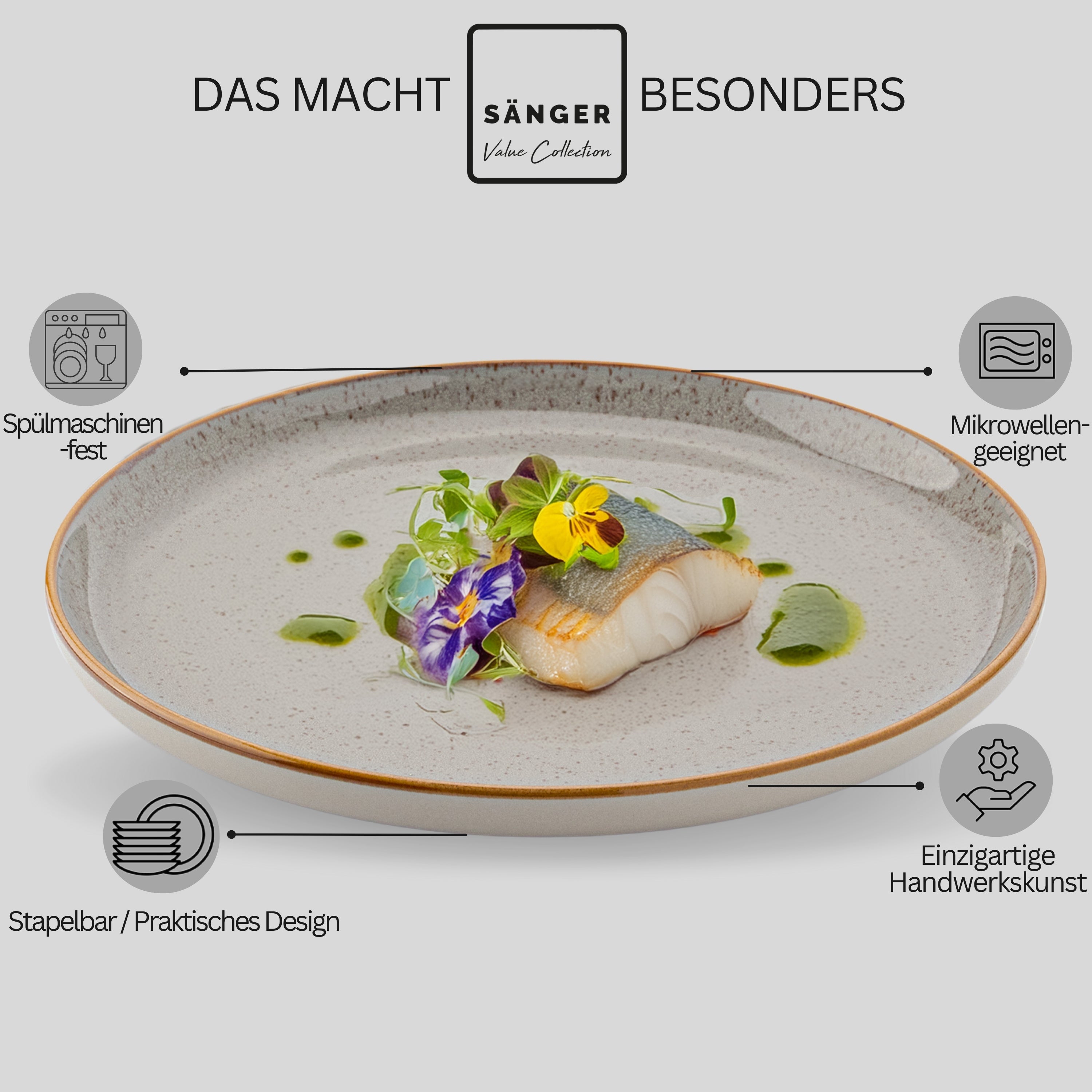 SÄNGER Dinner Plate Set Rio Pearl Grey 4-piece