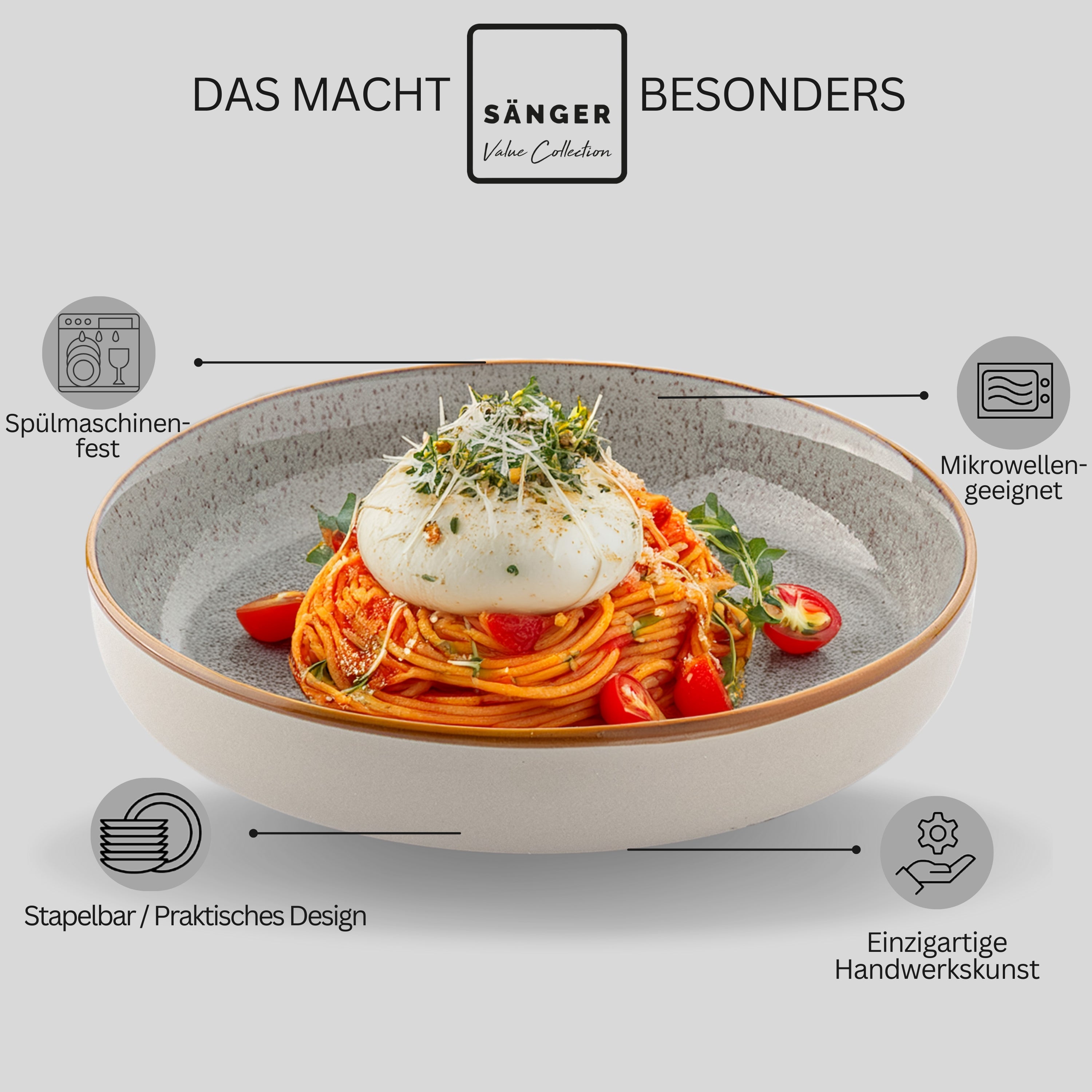 SÄNGER Pastaschalen Set Rio Perlgrau 4 teilig