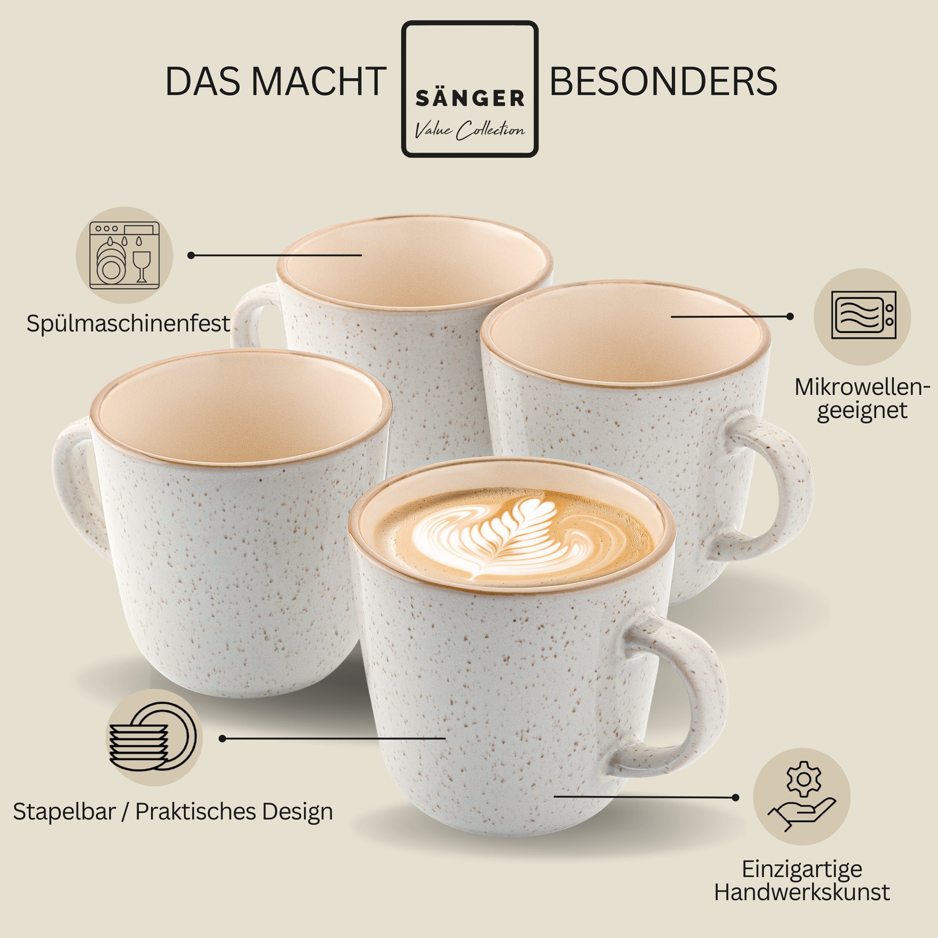 SÄNGER Kaffeebecher Set Rio Creme 4 teilig