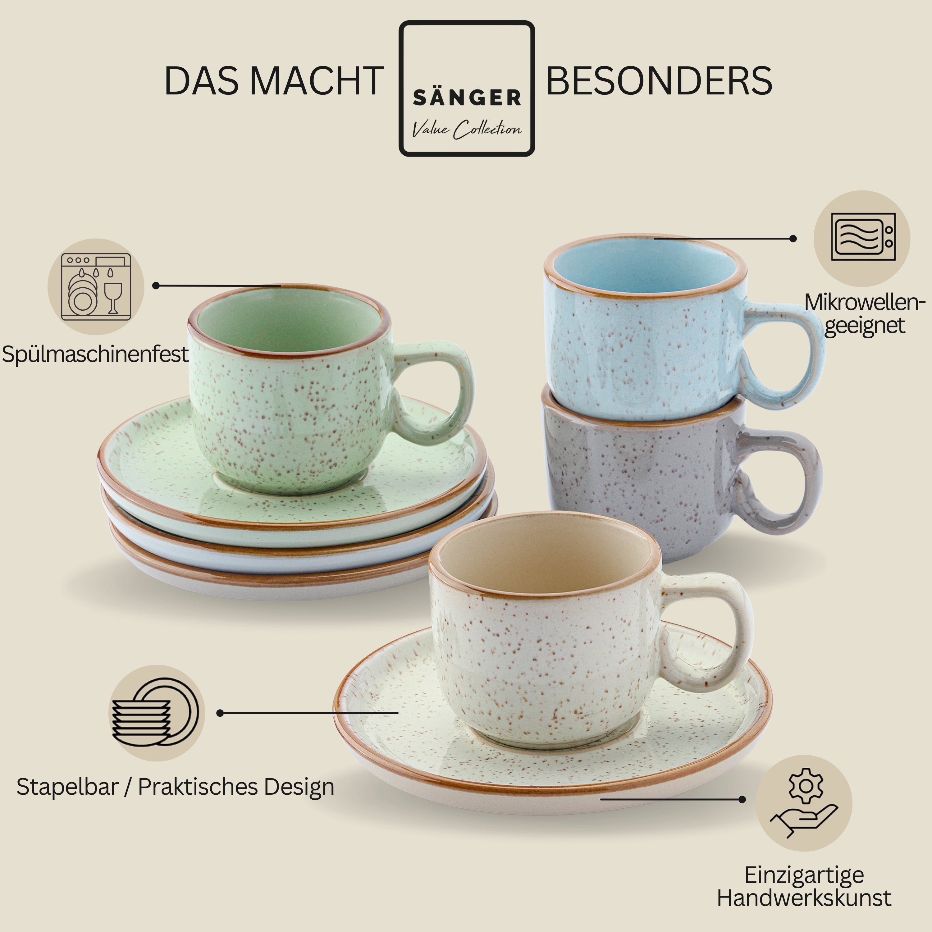 SÄNGER Espressotassen Set Rio 8 teilig für 4 Personen