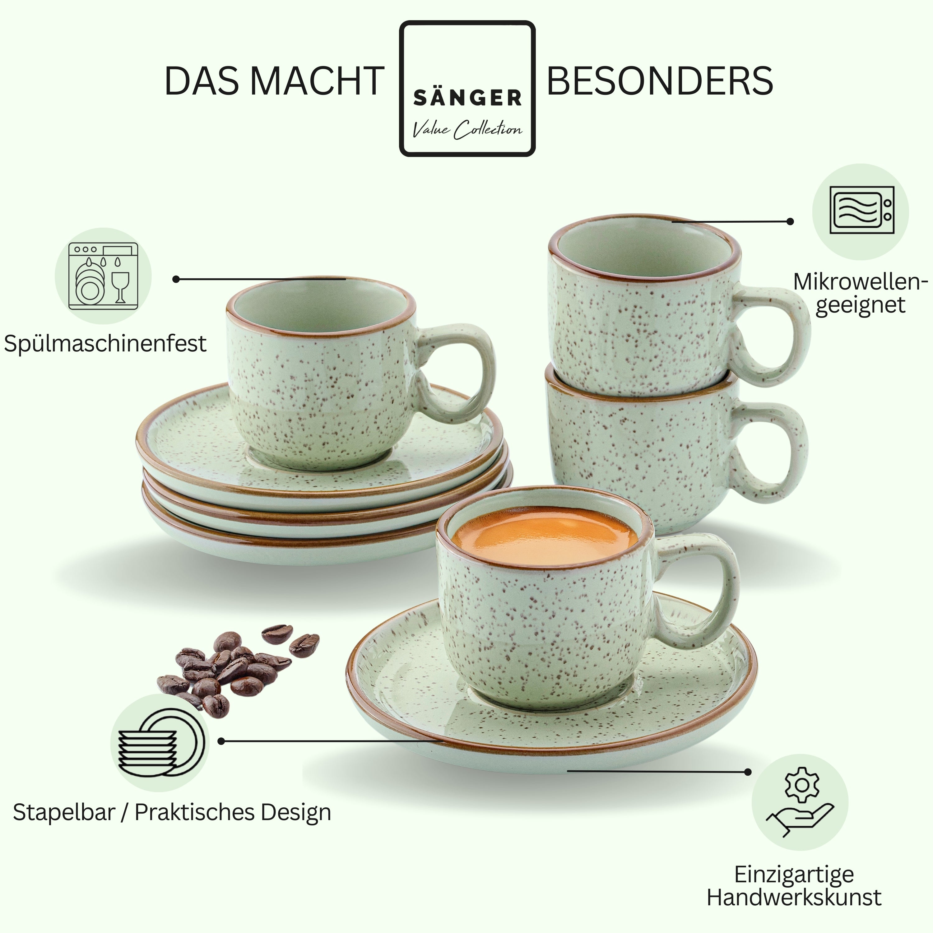 SÄNGER Espressotassen Set Rio Minze 8 teilig für 4 Personen