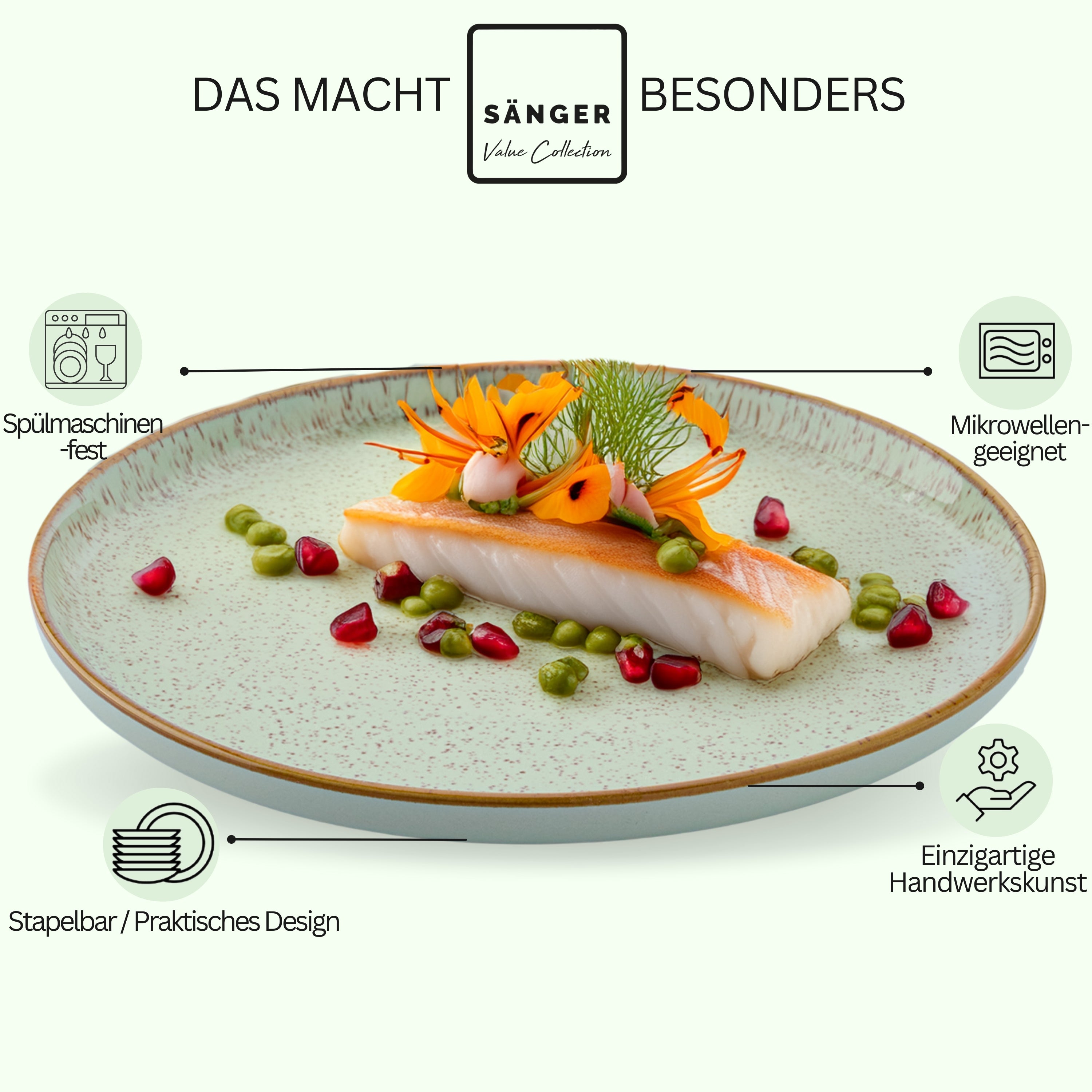 SÄNGER Dinner Plate Set Rio Mint - 6-piece stoneware