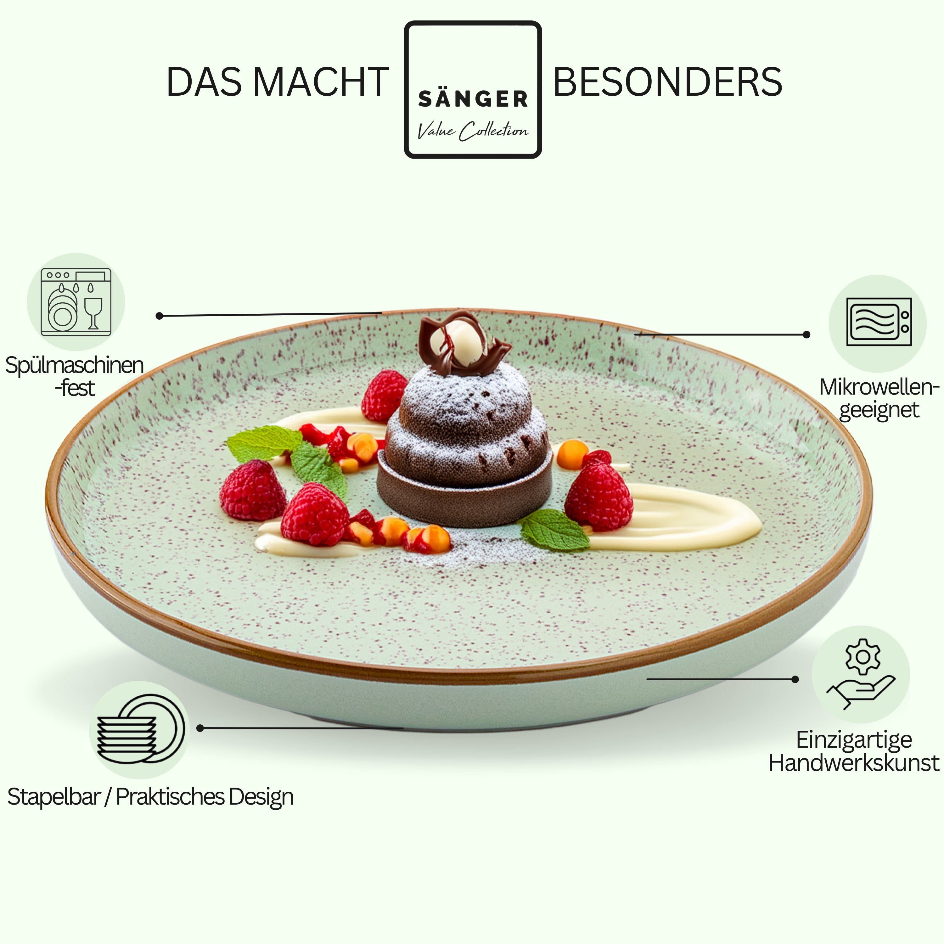 SÄNGER Dessertteller Set Rio Minze - 6 teilig aus Steingut