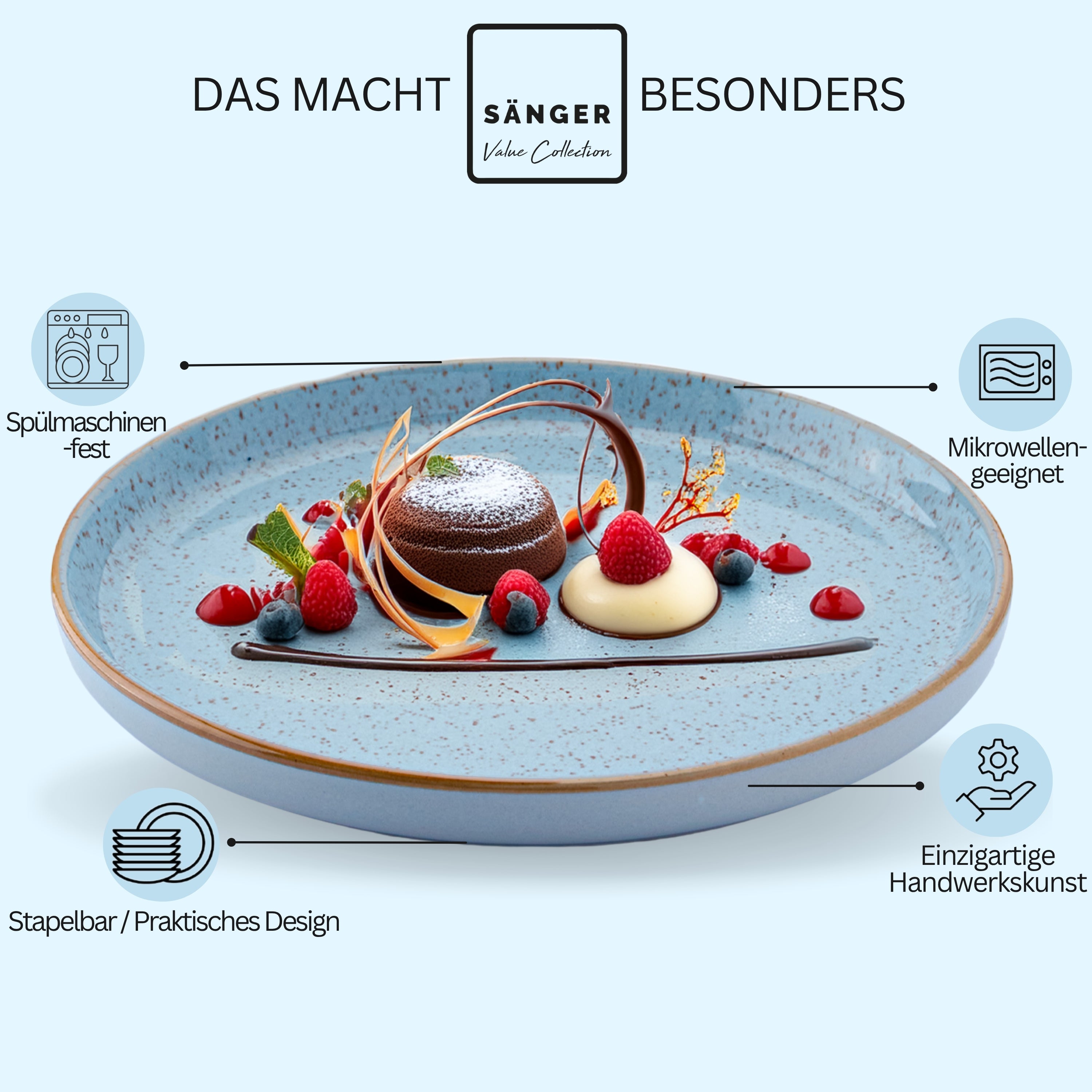 SÄNGER Dessertteller Set Rio Lagune - 6 teilig aus Steingut