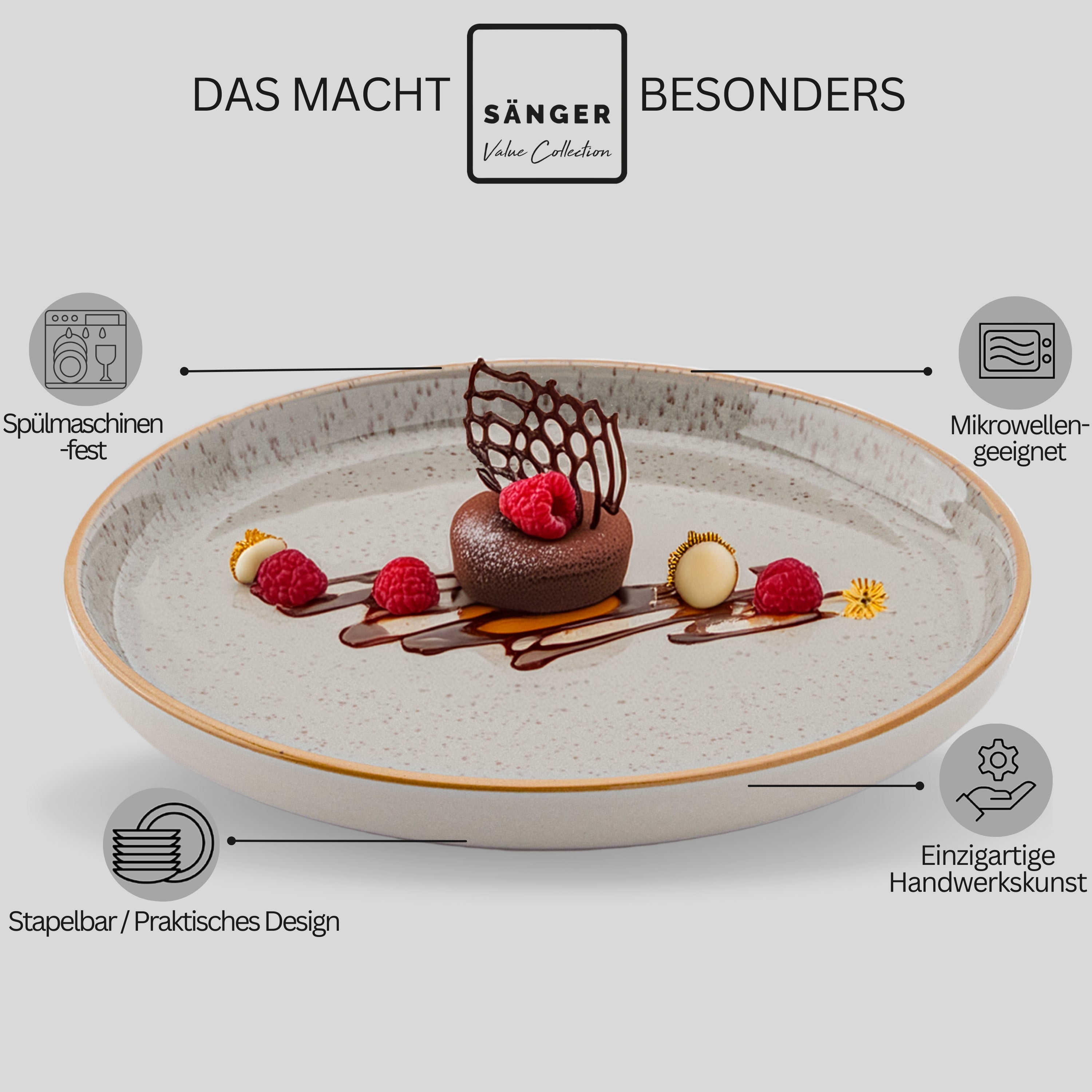 SÄNGER Dessertteller Set Rio Perlgrau - 6 teilig aus Steingut