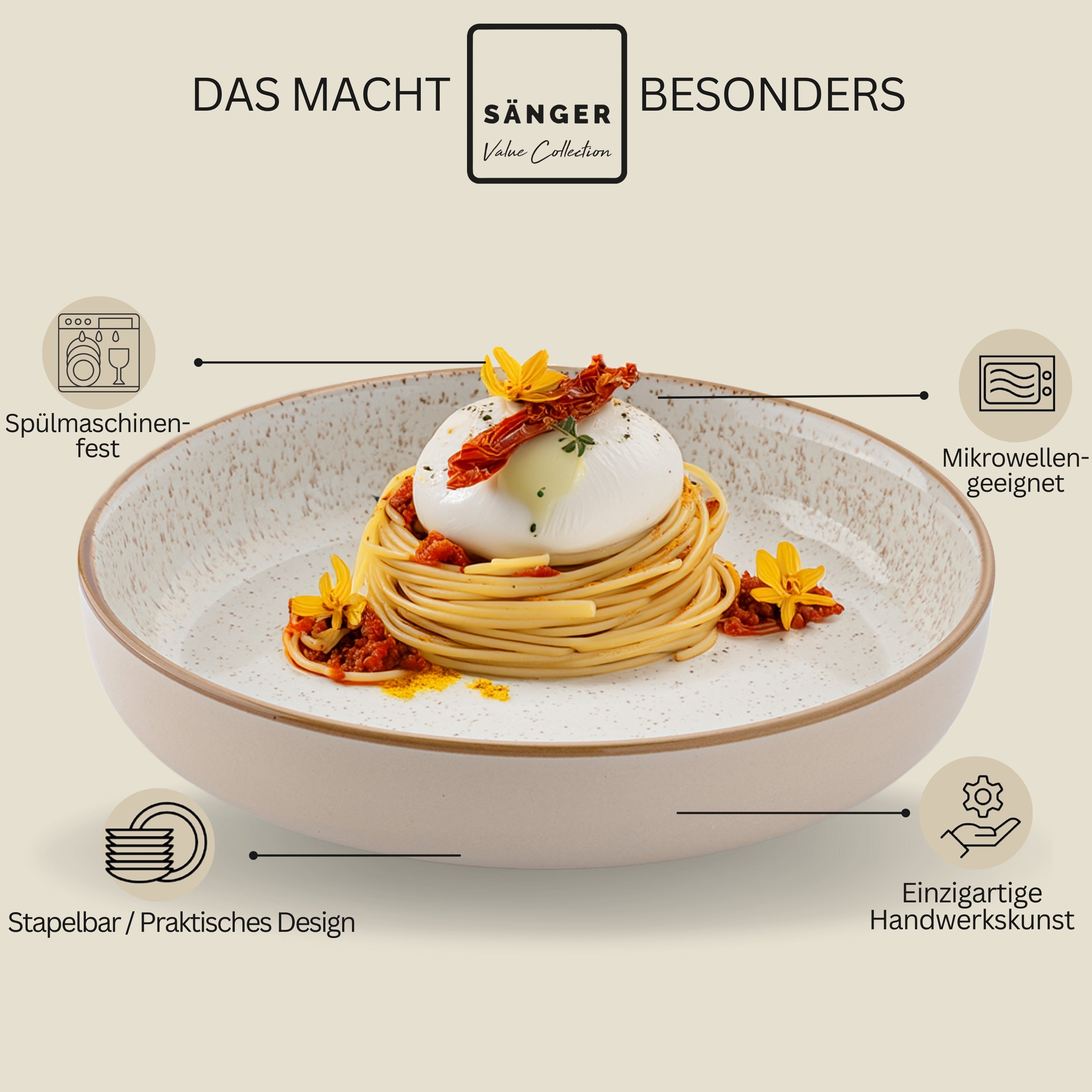 SÄNGER Pastaschalen Set Rio Creme - 6 teilig aus Steingut