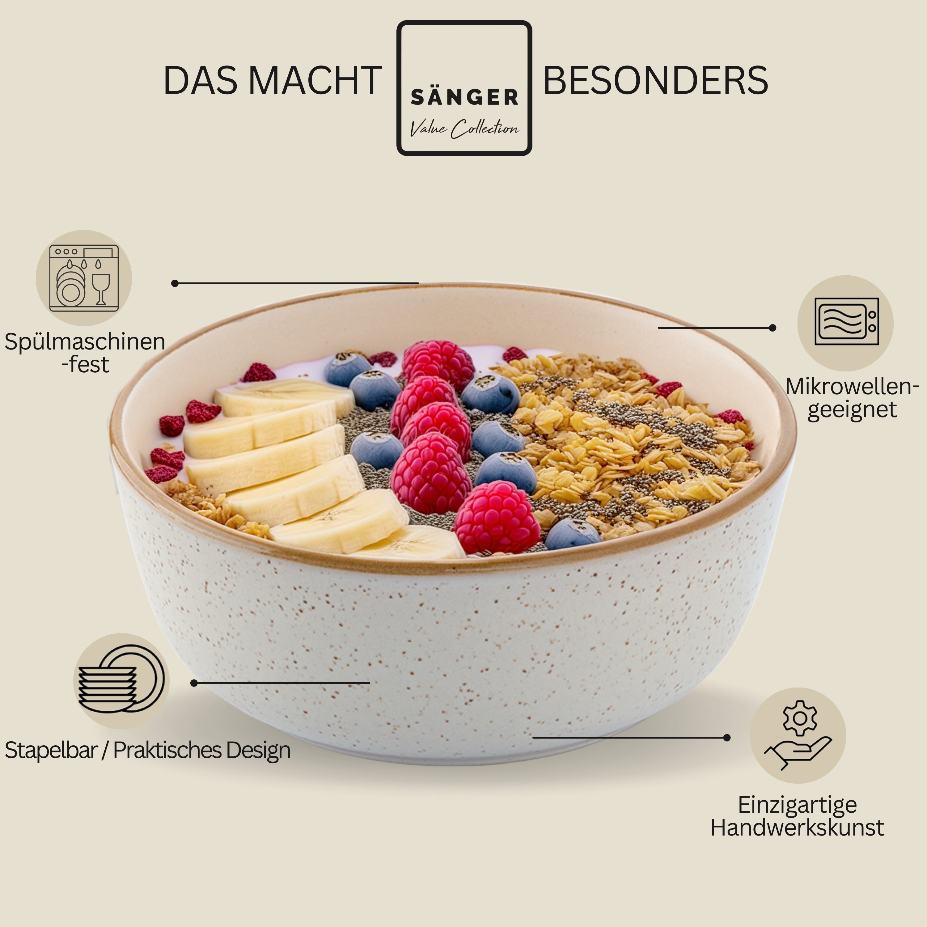 SÄNGER Schalen Set Rio Creme - 6 teilig aus Steingut