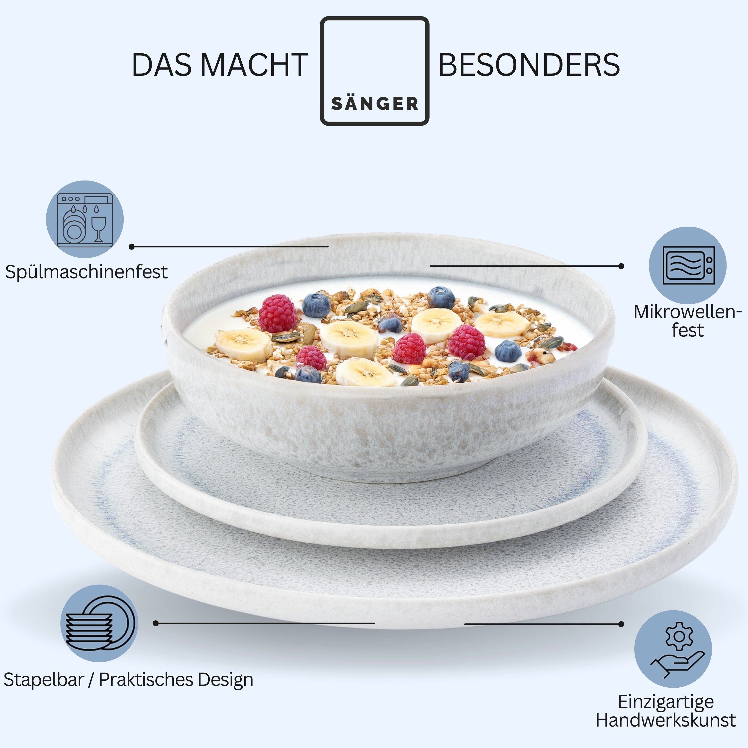 SÄNGER Stoneware Dinnerware Set Santorini, 24-piece dinner service for 8 people