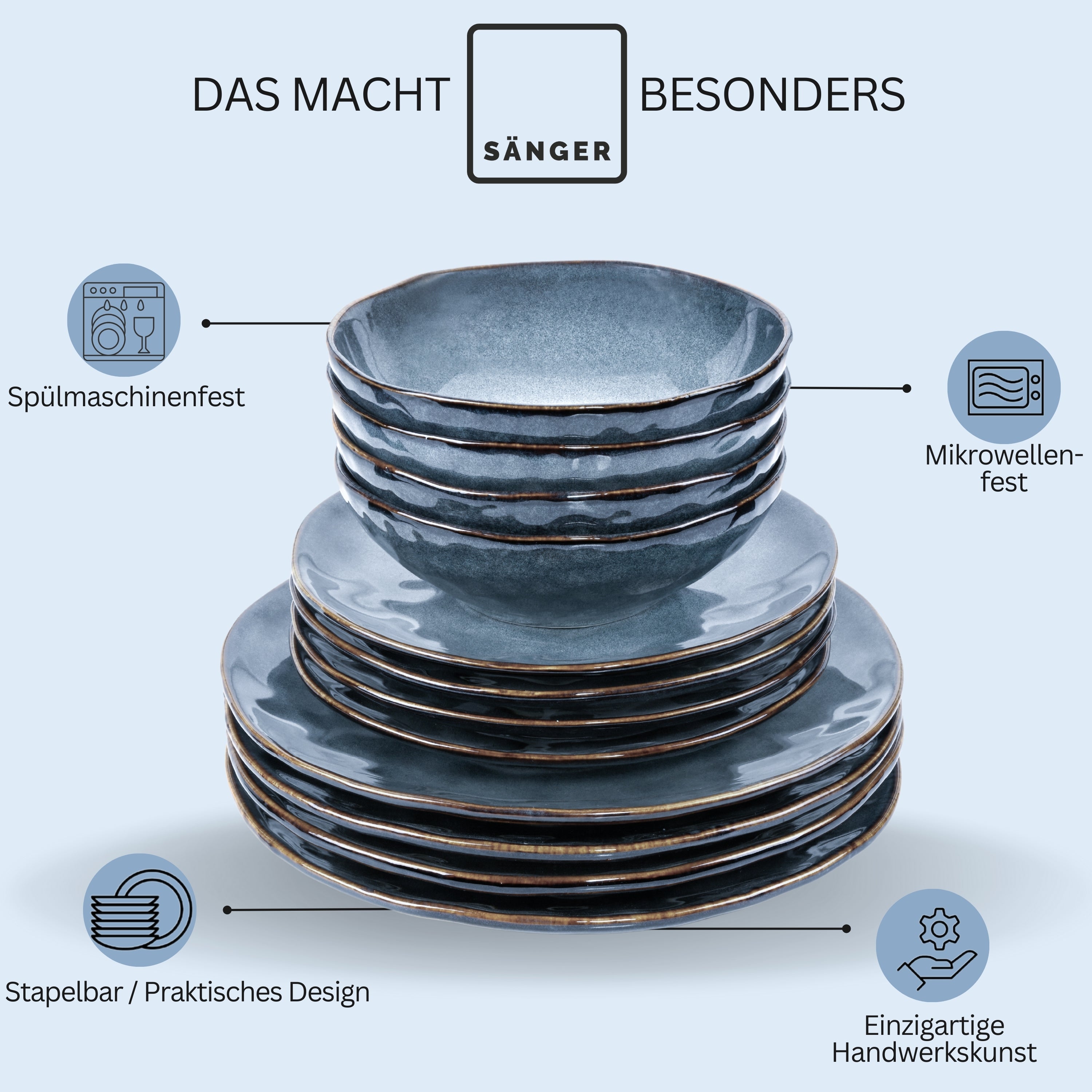 SÄNGER Steingut Geschirrset Darwin, Tafelservice 24 teilig für 8 Personen