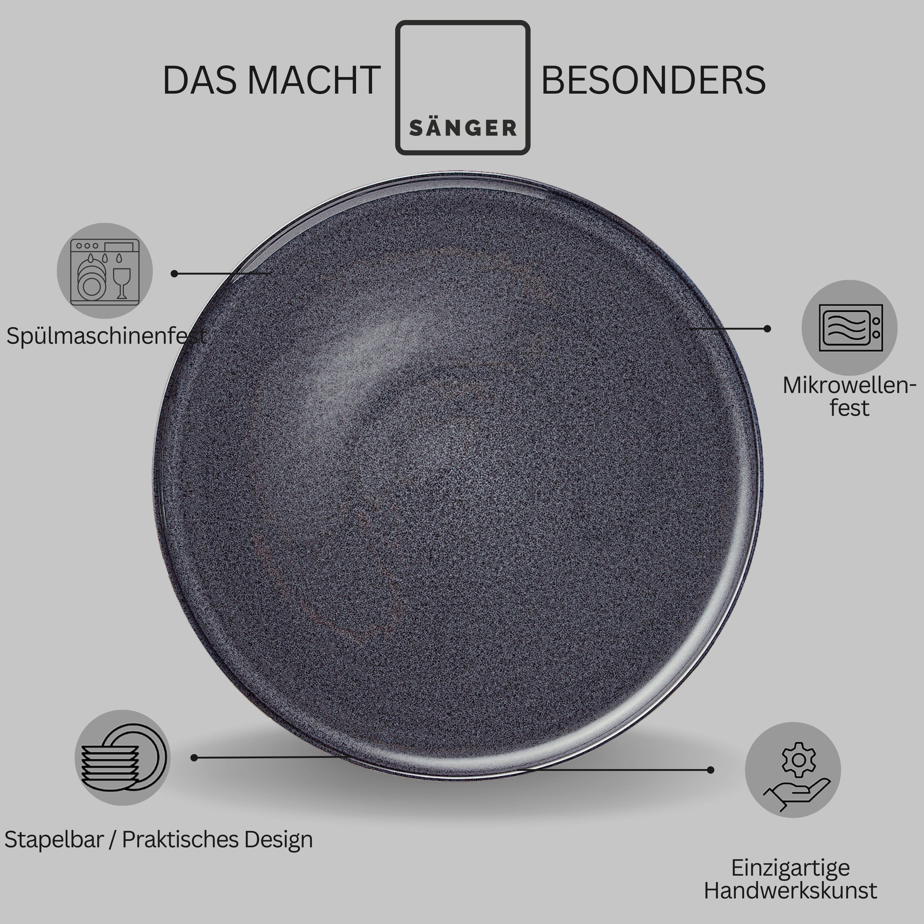 SÄNGER Steingut Geschirrset Bali, Tafelservice 36 teilig für 12 Personen