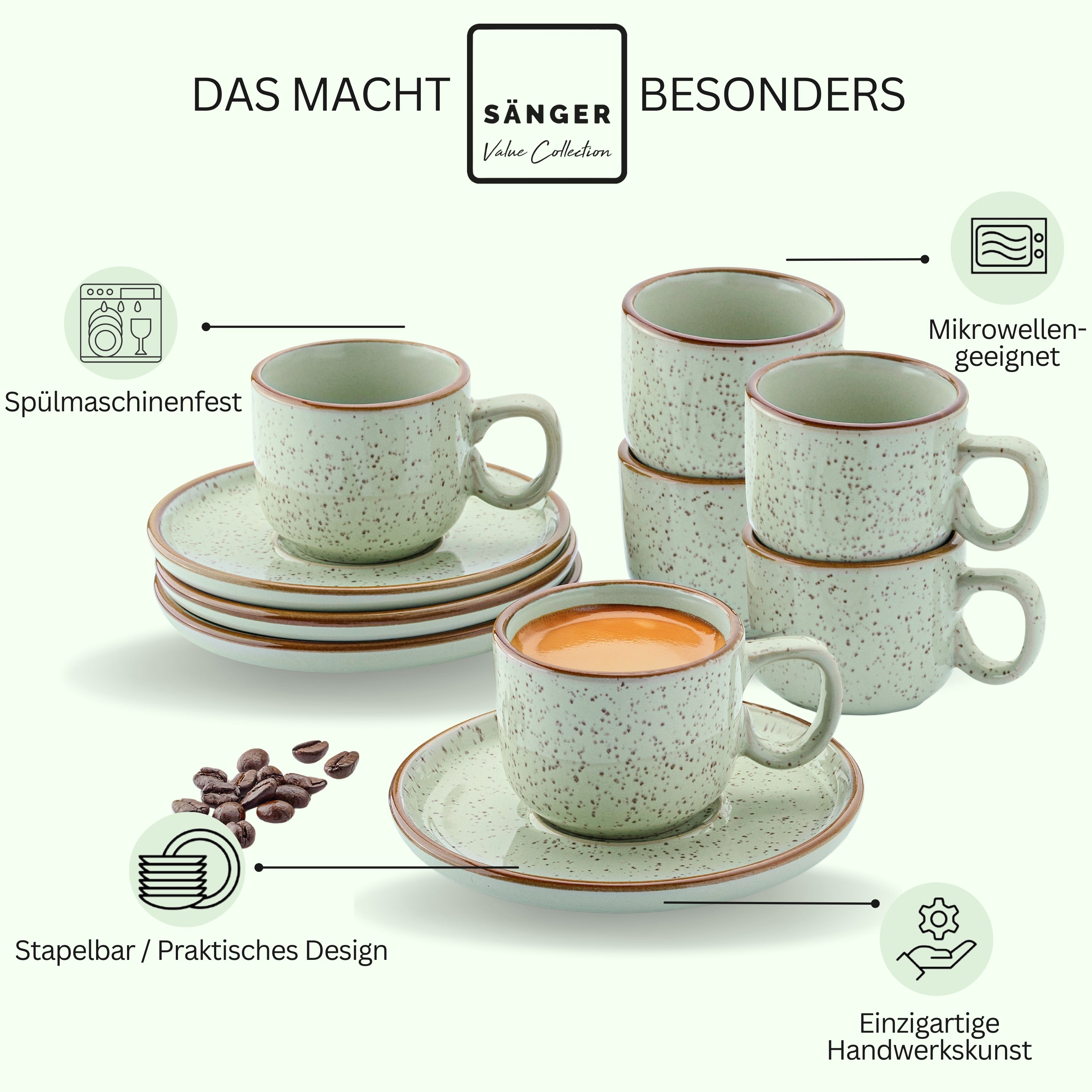 SÄNGER Espressotassen Set Rio Minze 12 teilig für 6 personen