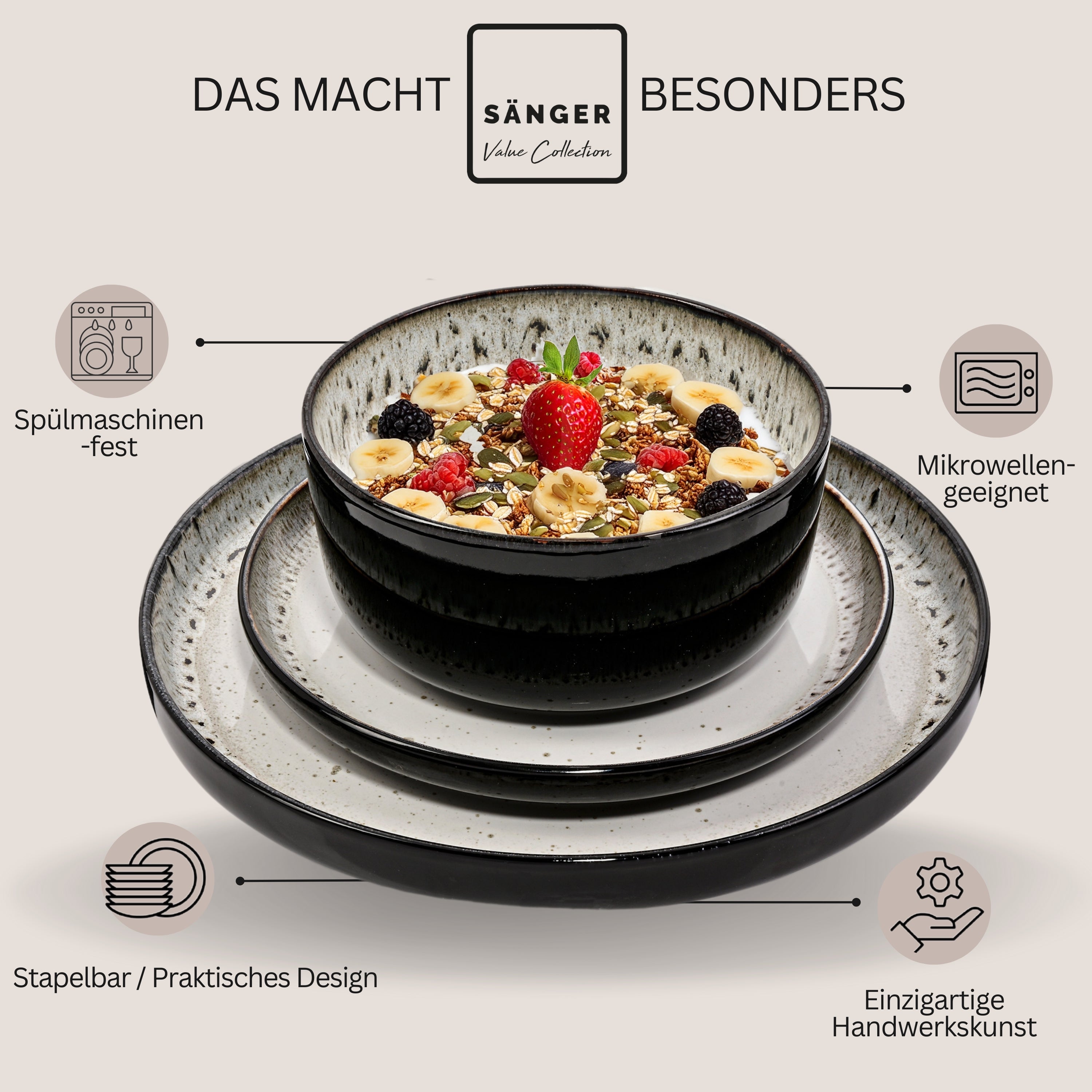 SÄNGER Stoneware Dinnerware Set Zanzibar, 18-piece dinner service for 6 people