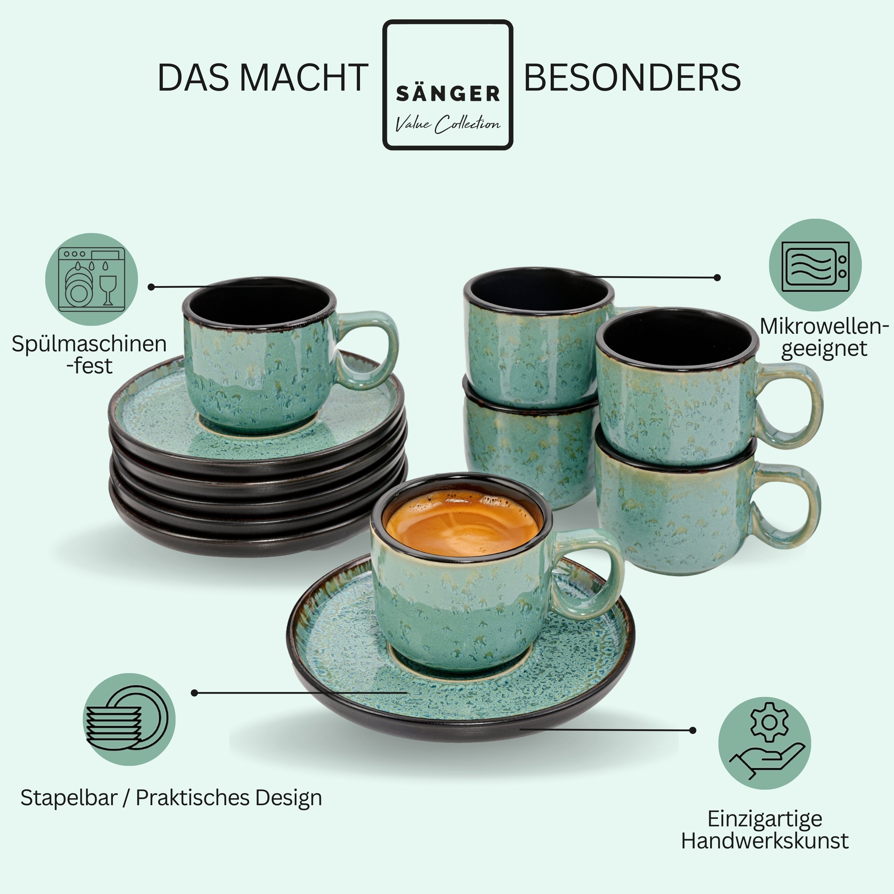 SÄNGER Espressotassen Set Fiji 12 teilig für 6 Personen