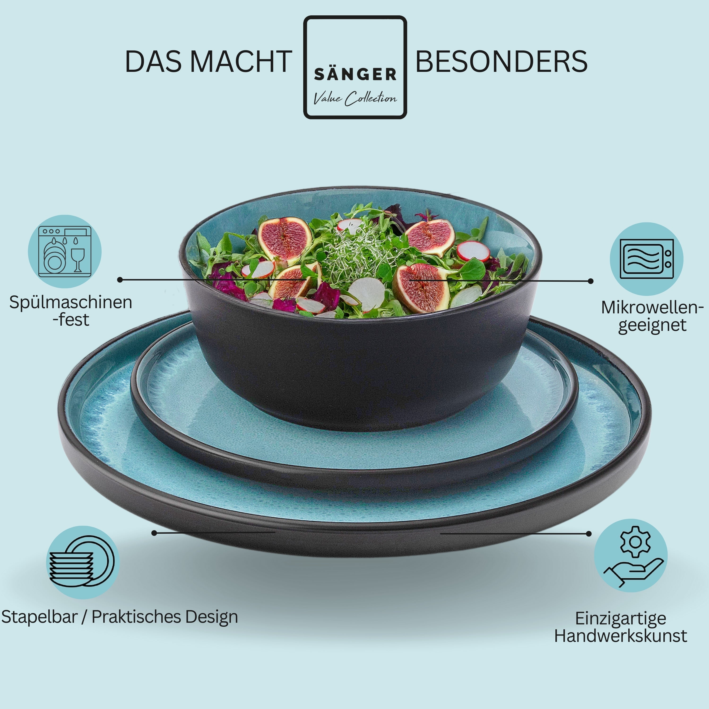 SÄNGER Steingut Geschirrset Granada, Kombiservice 30 teilig für 6 Personen