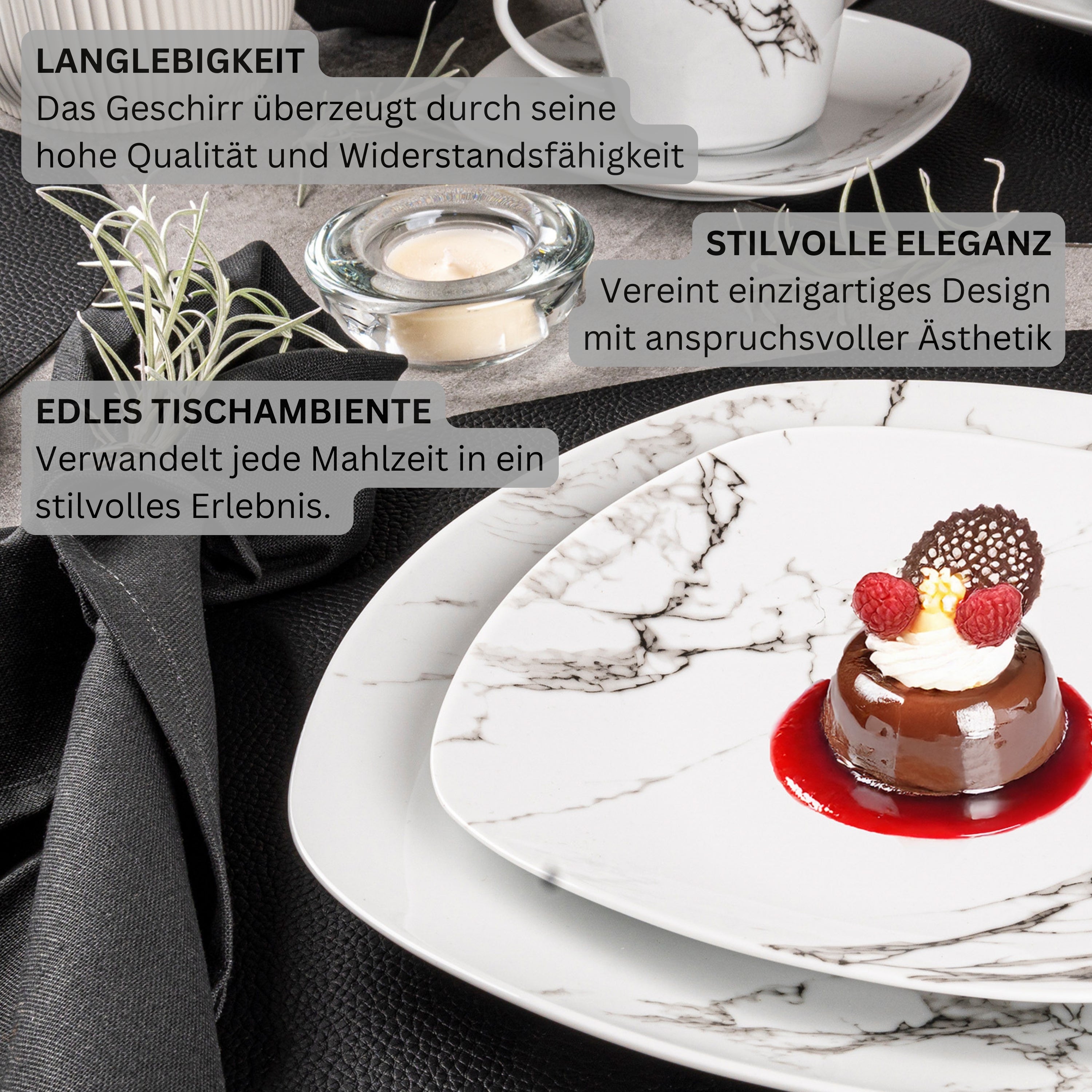 SÄNGER Porzellan Geschirrset Bilgola Marmor, Tafelservice 18 teilig für 6 Personen