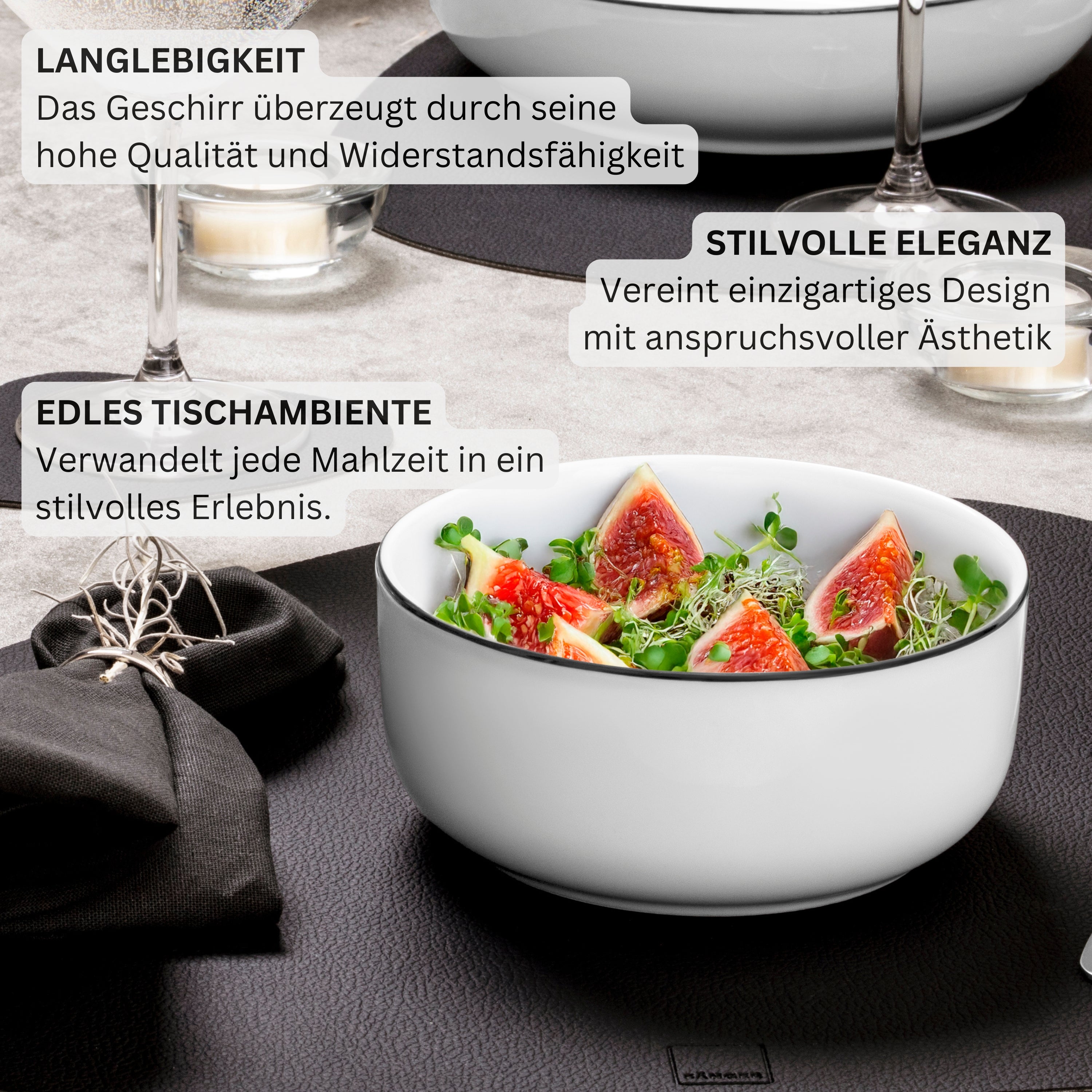 SÄNGER Porzellan Geschirrset Marlo Black Rim 18-teilig für 6 Personen