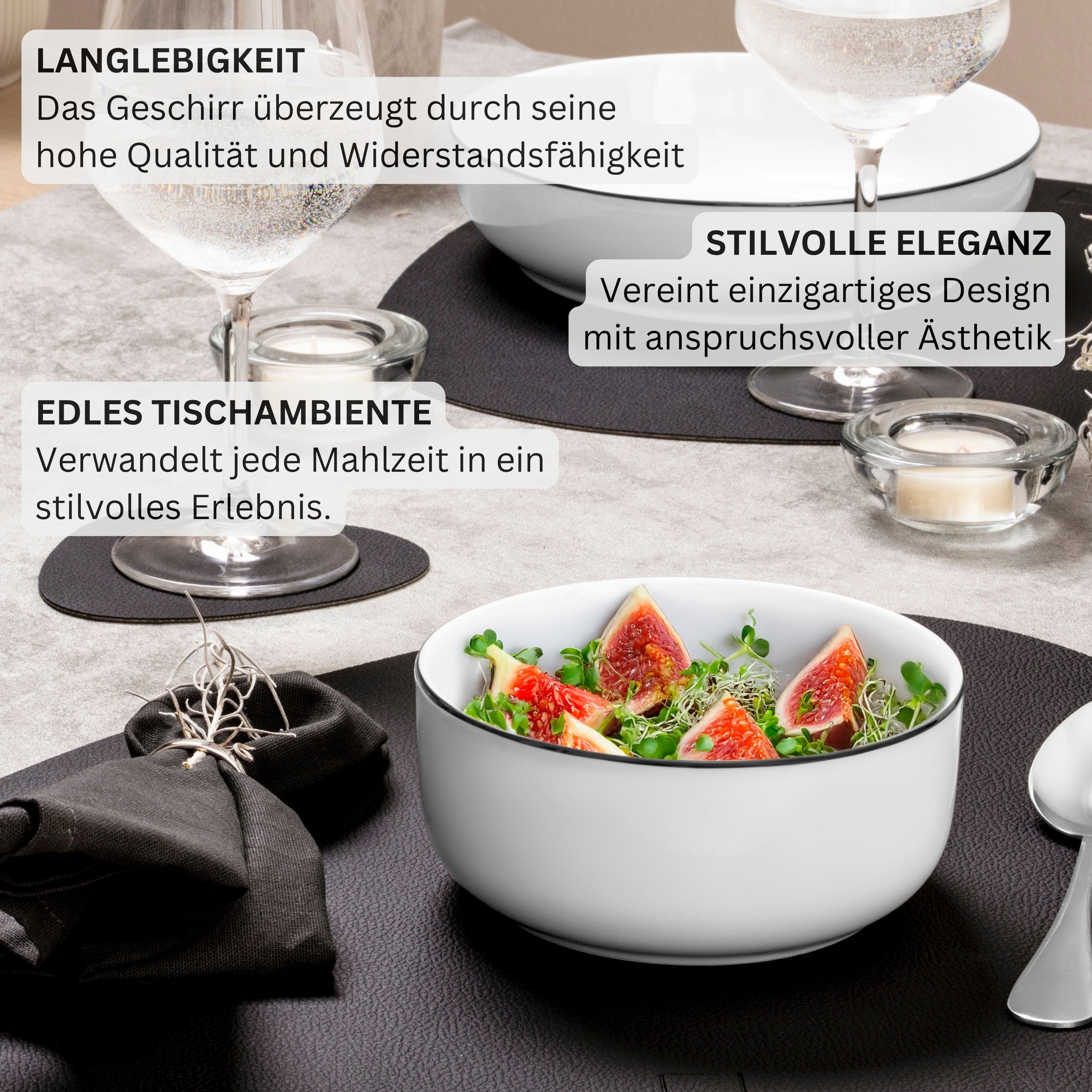 SÄNGER Porzellan Müslischalen Marlo Black Rim 6-teilig