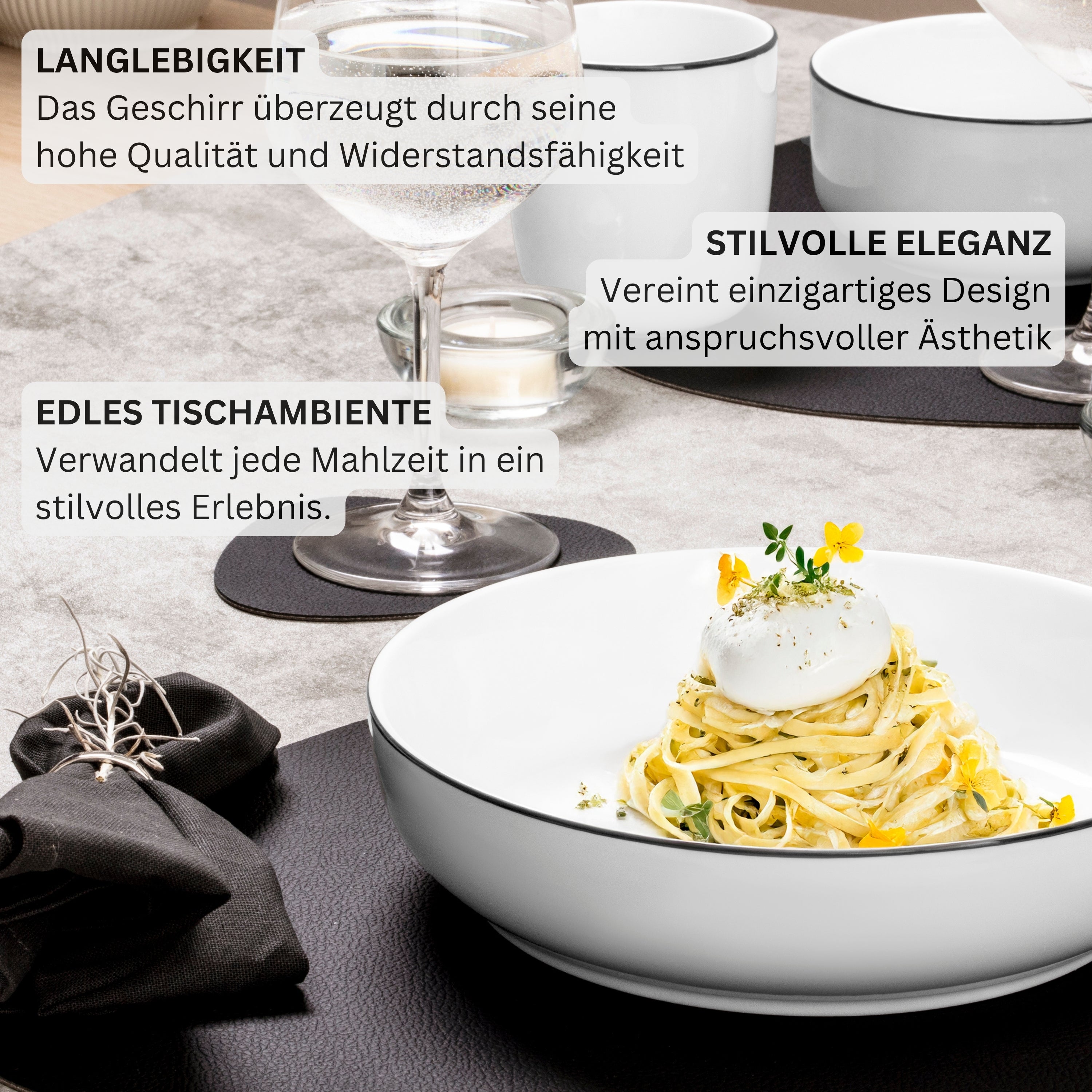 SÄNGER Porzellan Pastaschalen Marlo Black Rim 6-teilig für 6 Personen
