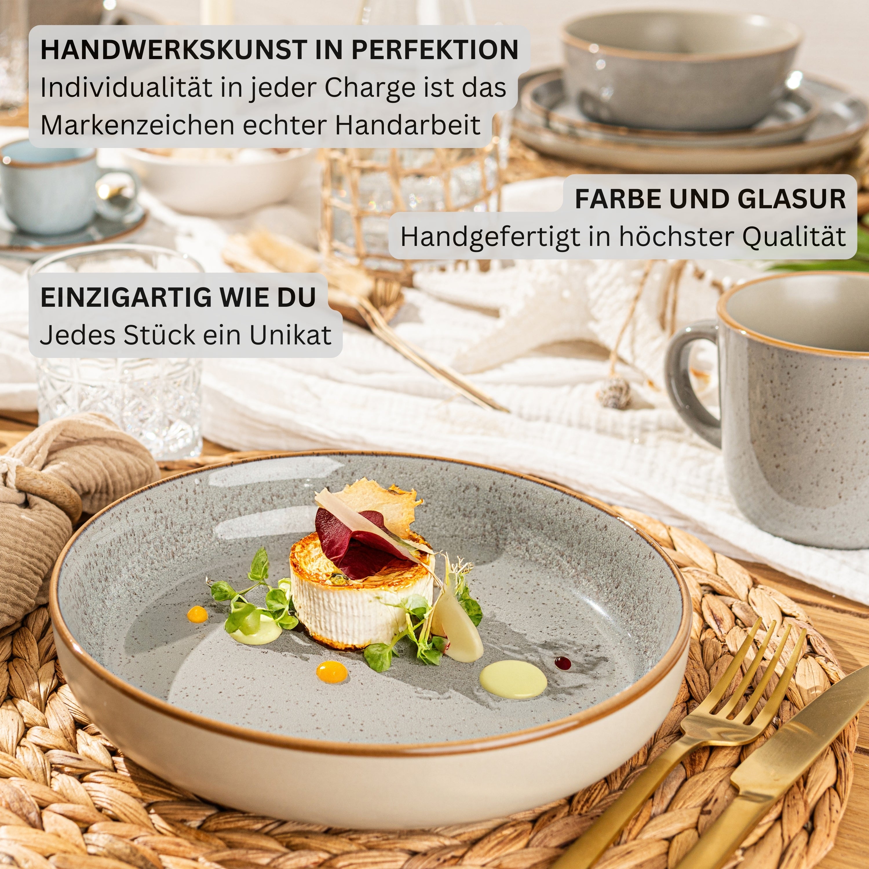 SÄNGER Steingut Geschirrset Rio Perlgrau, Kombiservice 20 teilig für 4 Personen