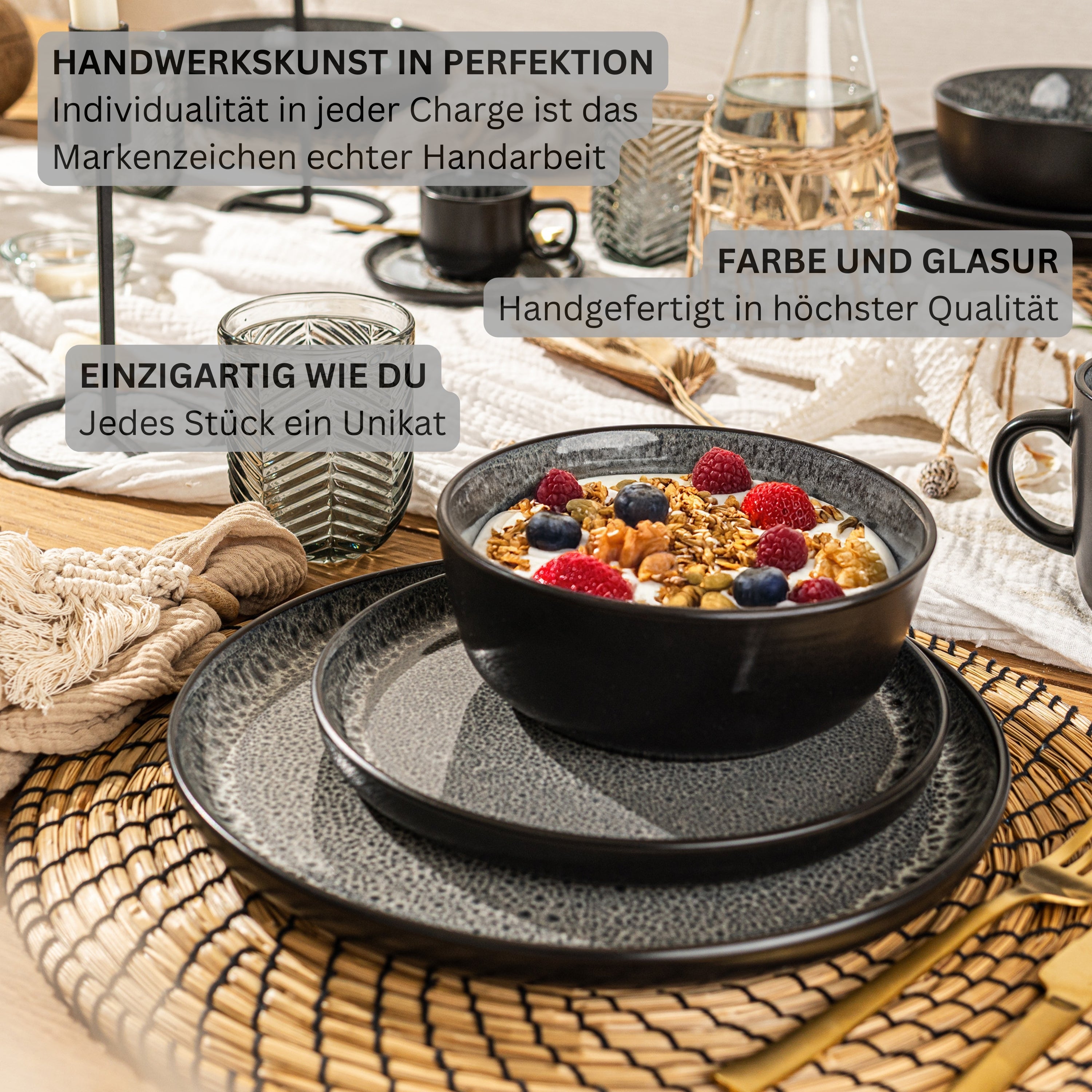 SÄNGER Steingut Geschirrset Sydney, Tafelservice 24 teilig für 6 Personen