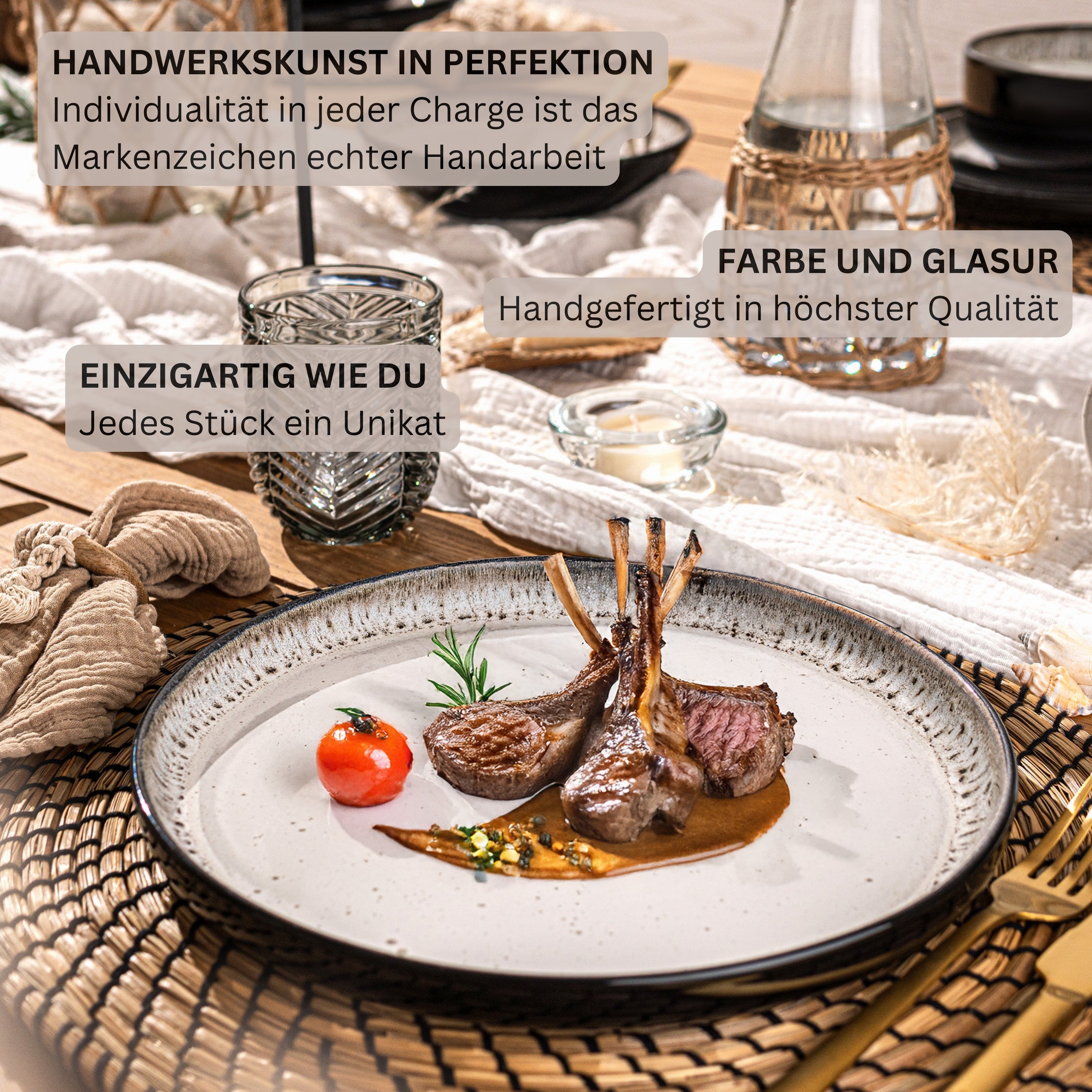 SÄNGER Steingut Geschirrset Sansibar, Tafelservice 18 teilig für 6 Personen