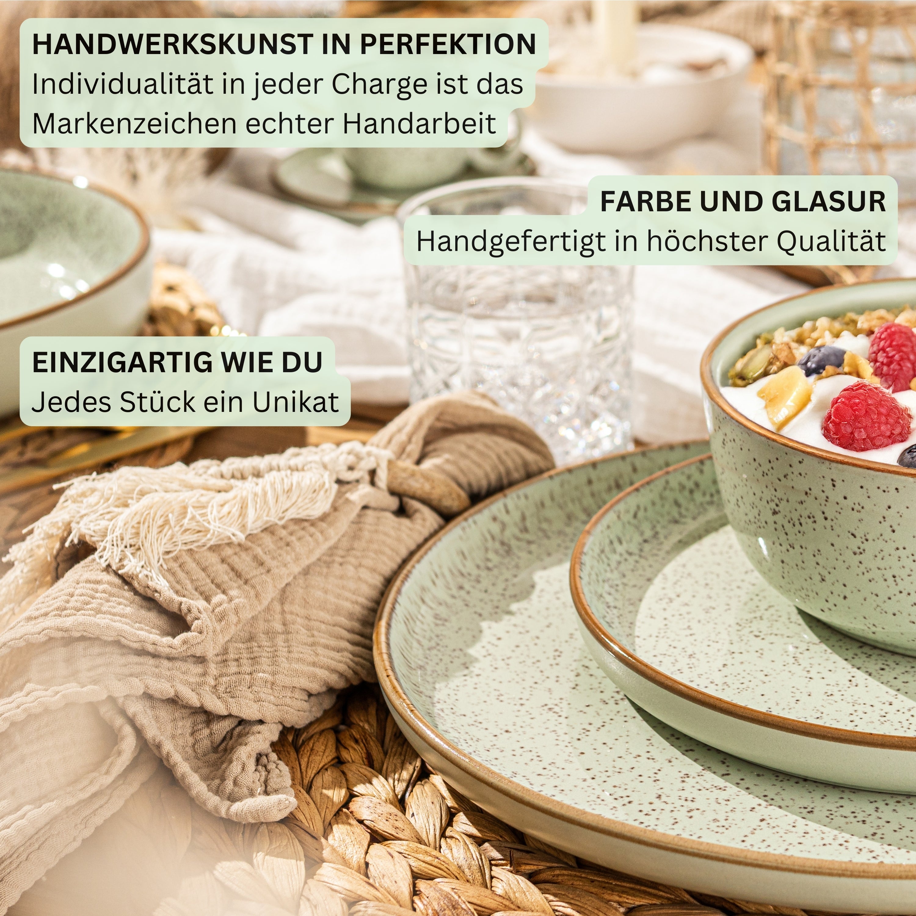 SÄNGER Dinner Plate Set Rio Mint - 6-piece stoneware