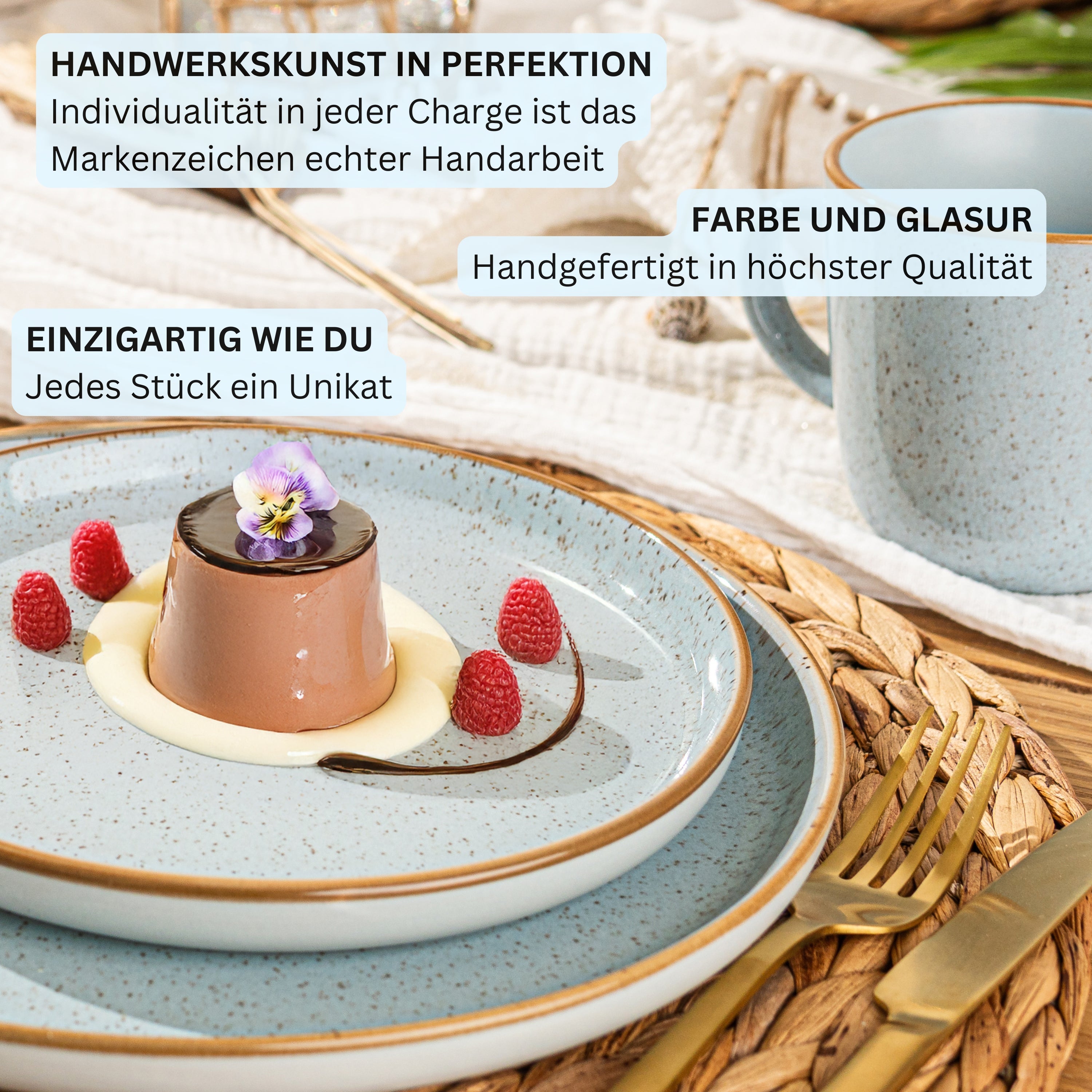 SÄNGER Dessertteller Set Rio Lagune - 6 teilig aus Steingut