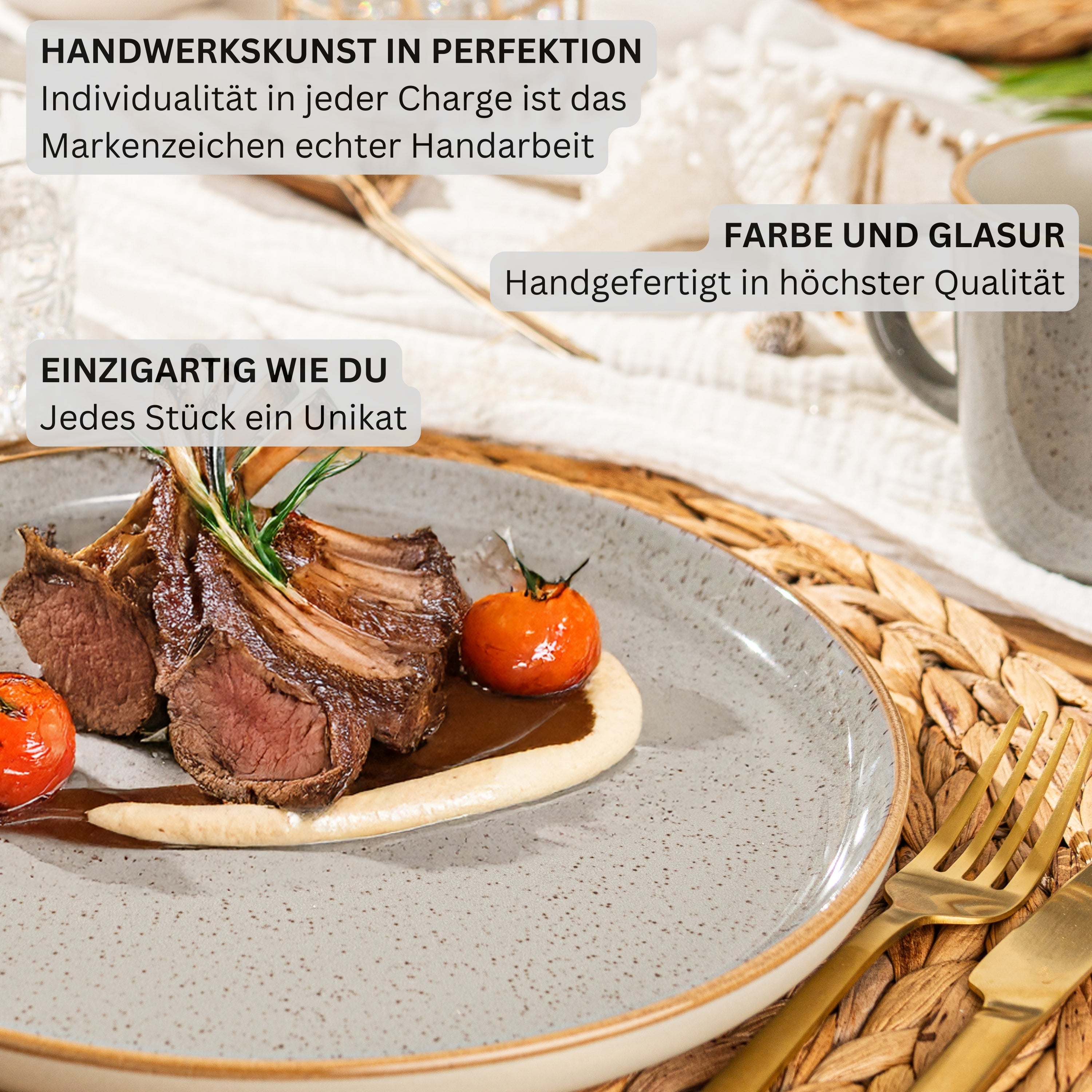 SÄNGER Dinner Plate Set Rio Pearl Grey - 6 Piece Stoneware
