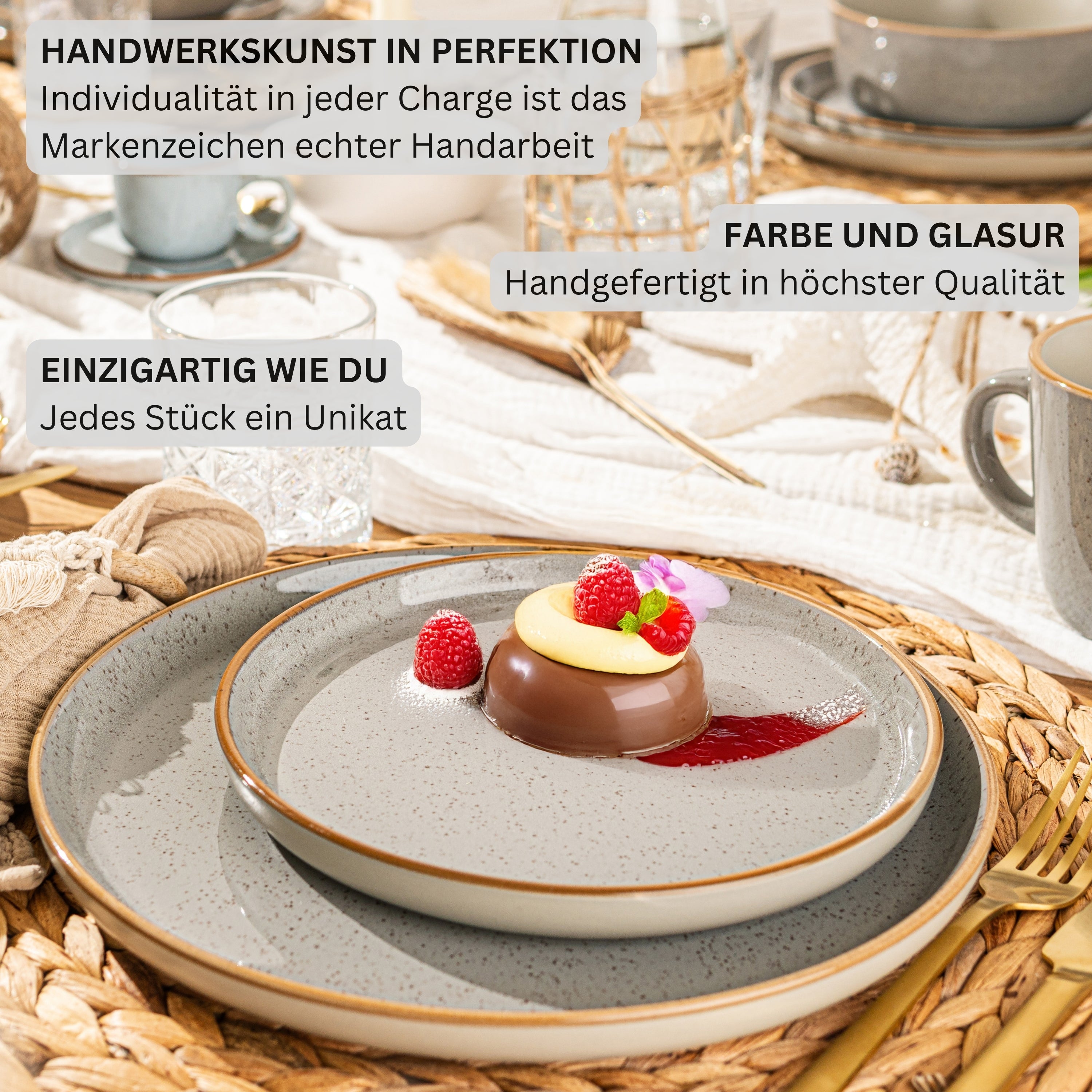 SÄNGER Dessert Plate Set Rio Pearl Grey - 6-piece stoneware