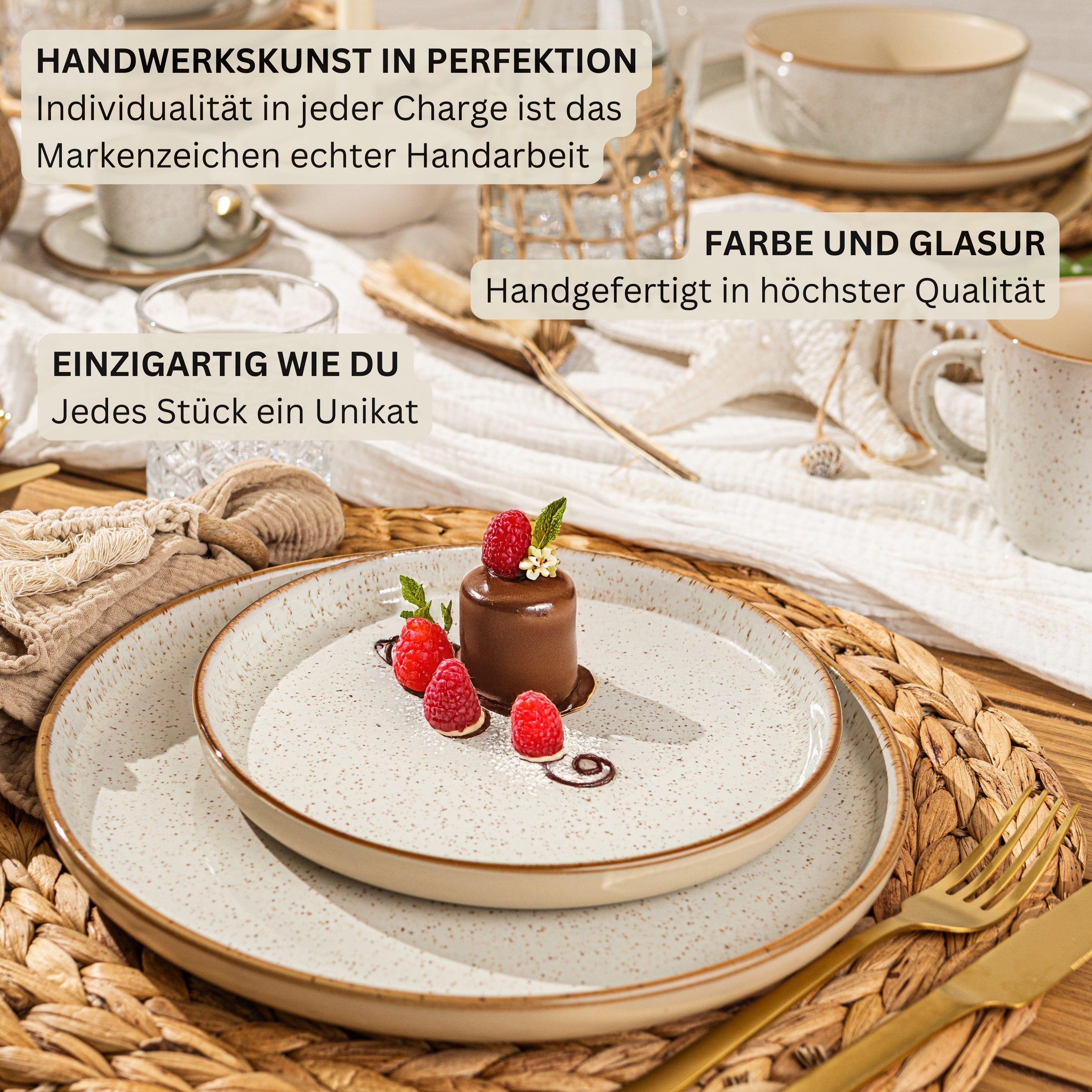 SÄNGER Steingut Geschirrset Rio Creme, Tafelservice 12 teilig für 4 Personen