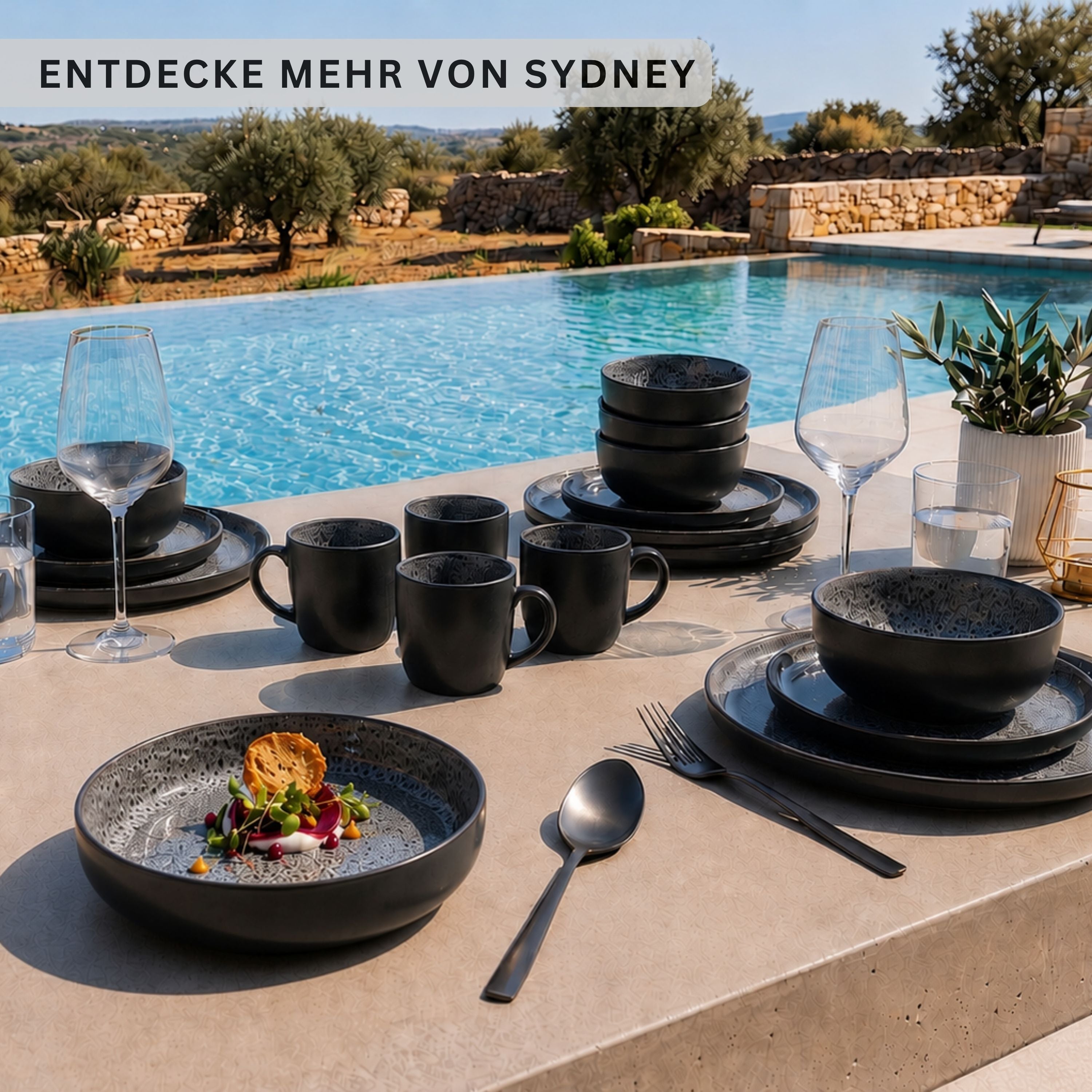 SÄNGER Steingut Geschirrset Sydney, Kombiservice 30 teilig für 6 Personen