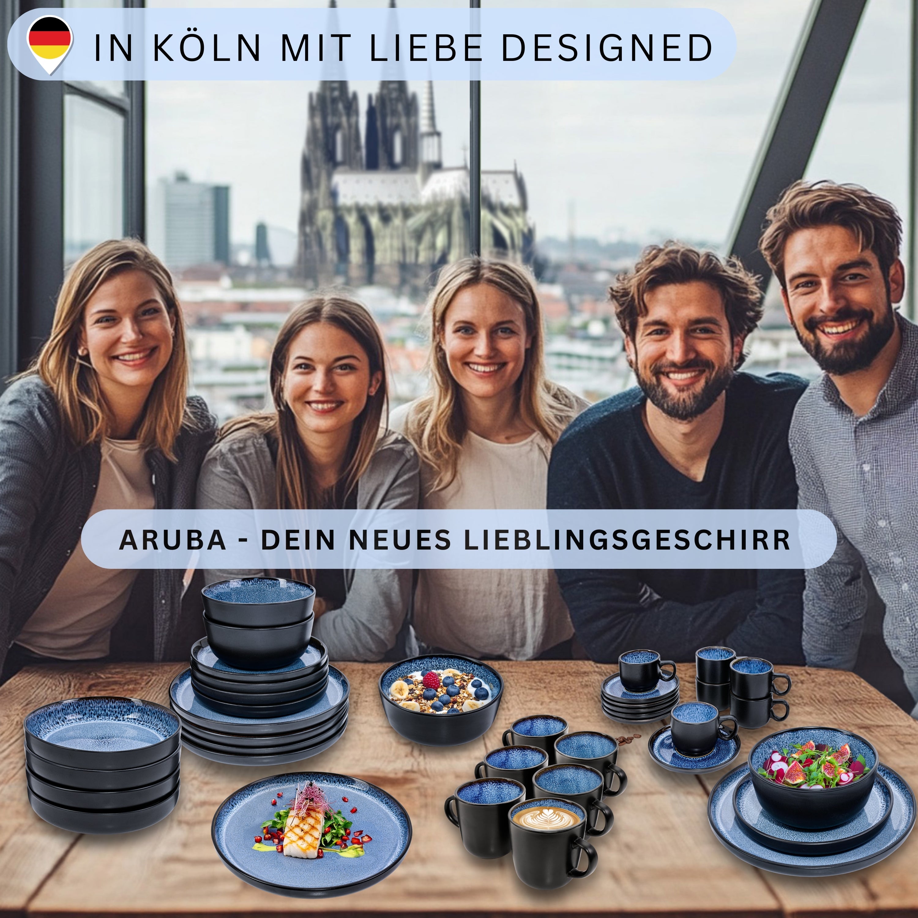 SÄNGER Steingut Geschirrset Aruba, Kombiservice 30 teilig für 6 Personen