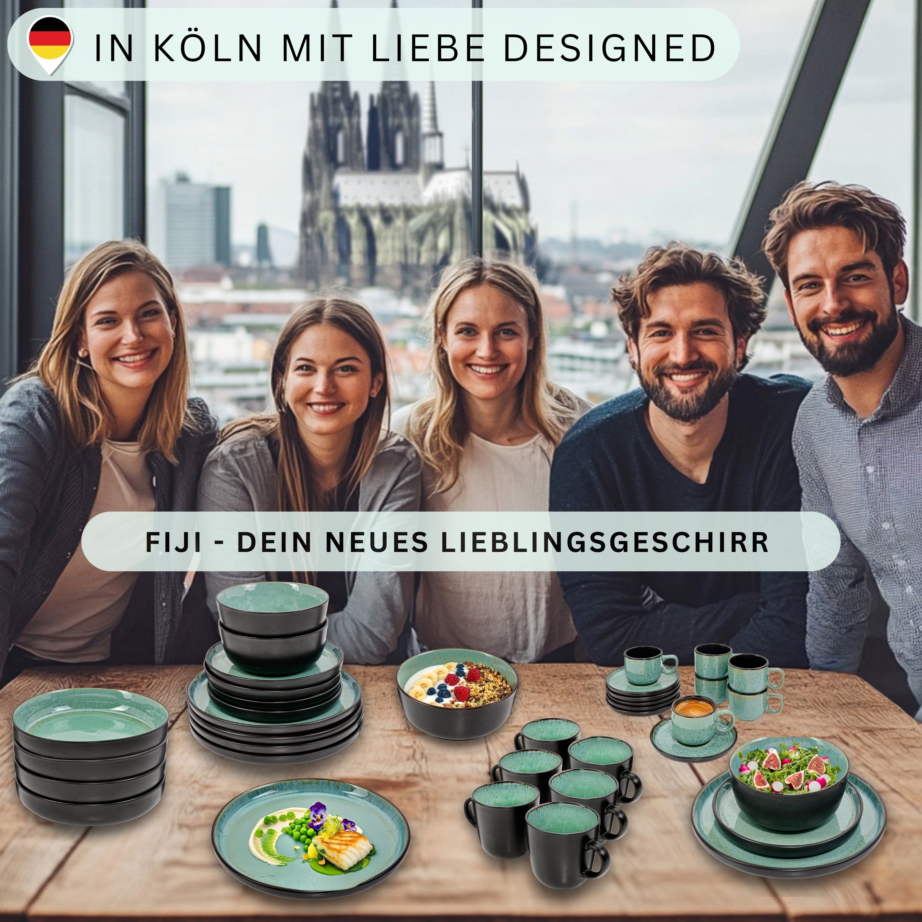 SÄNGER Steingut Geschirrset Fiji, Kombiservice 30 teilig für 6 Personen